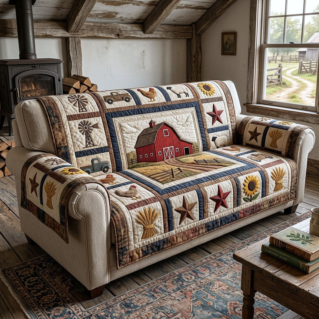 Farmhouse Charm Quilted Sofa Cover Farm Bloom Couch Cover Cute Room Decor