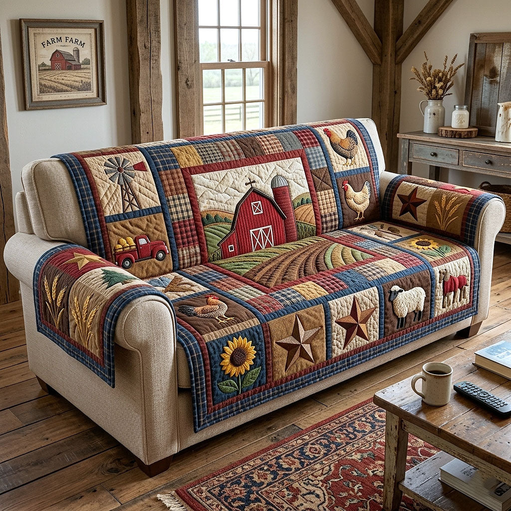 Farmhouse Charm Quilted Sofa Cover Rustic Farm Couch Cover Cool Room Decor