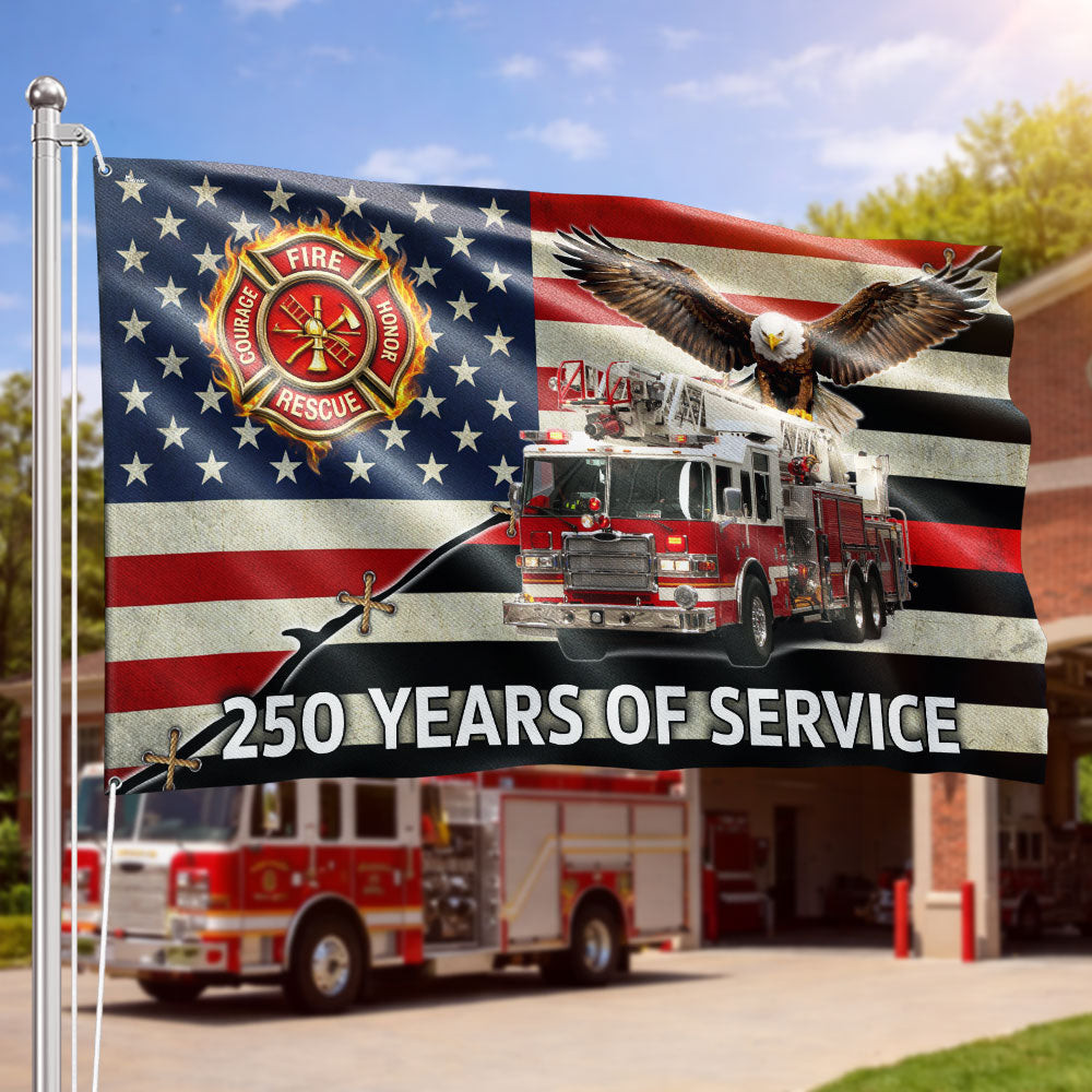 Firefighter Flag 250 Years of Service Fire Truck Firefighter Grommet Flag Memorial Flag
