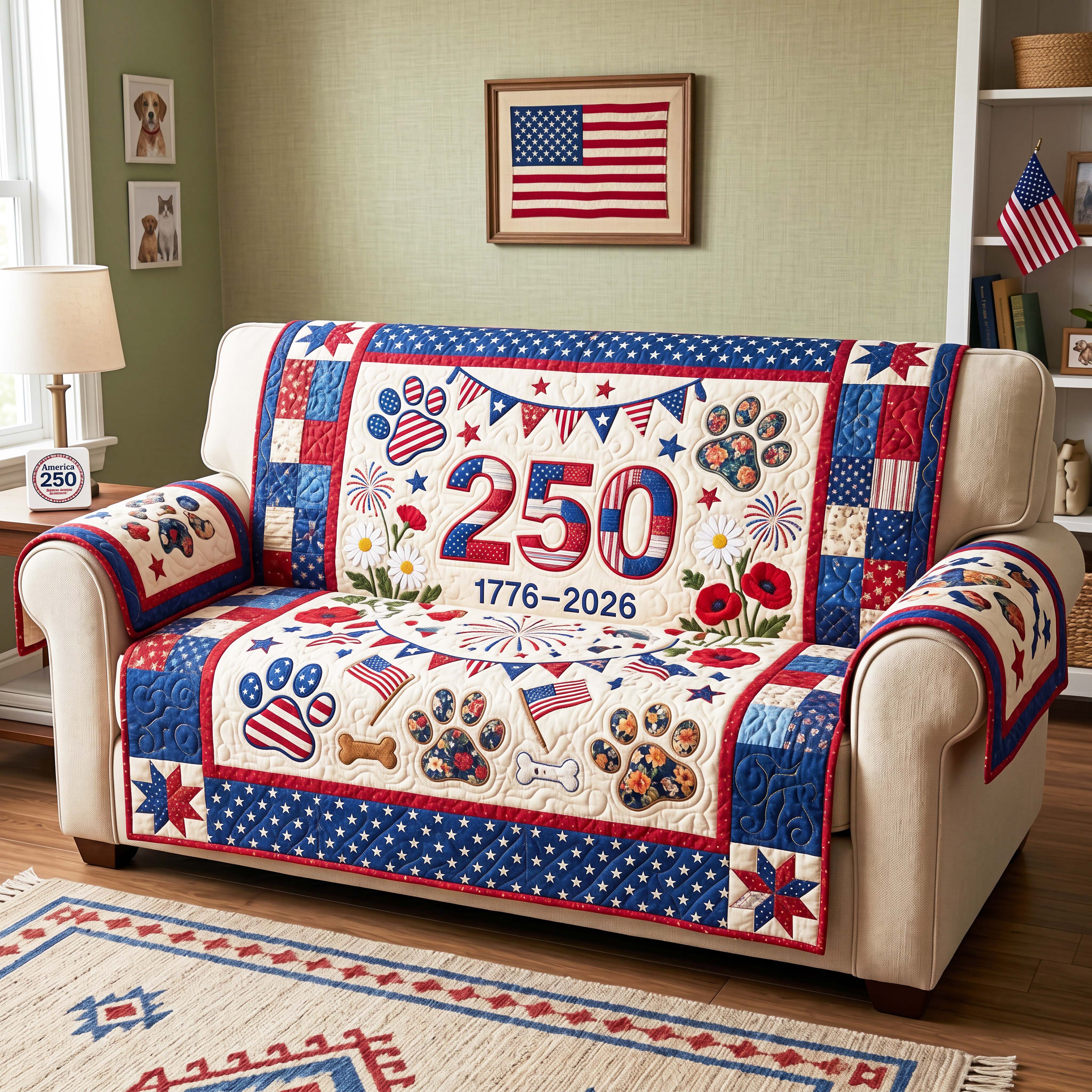 Firework Paws Quilted Sofa Cover Cozy Firework Couch Cover Cute Gift