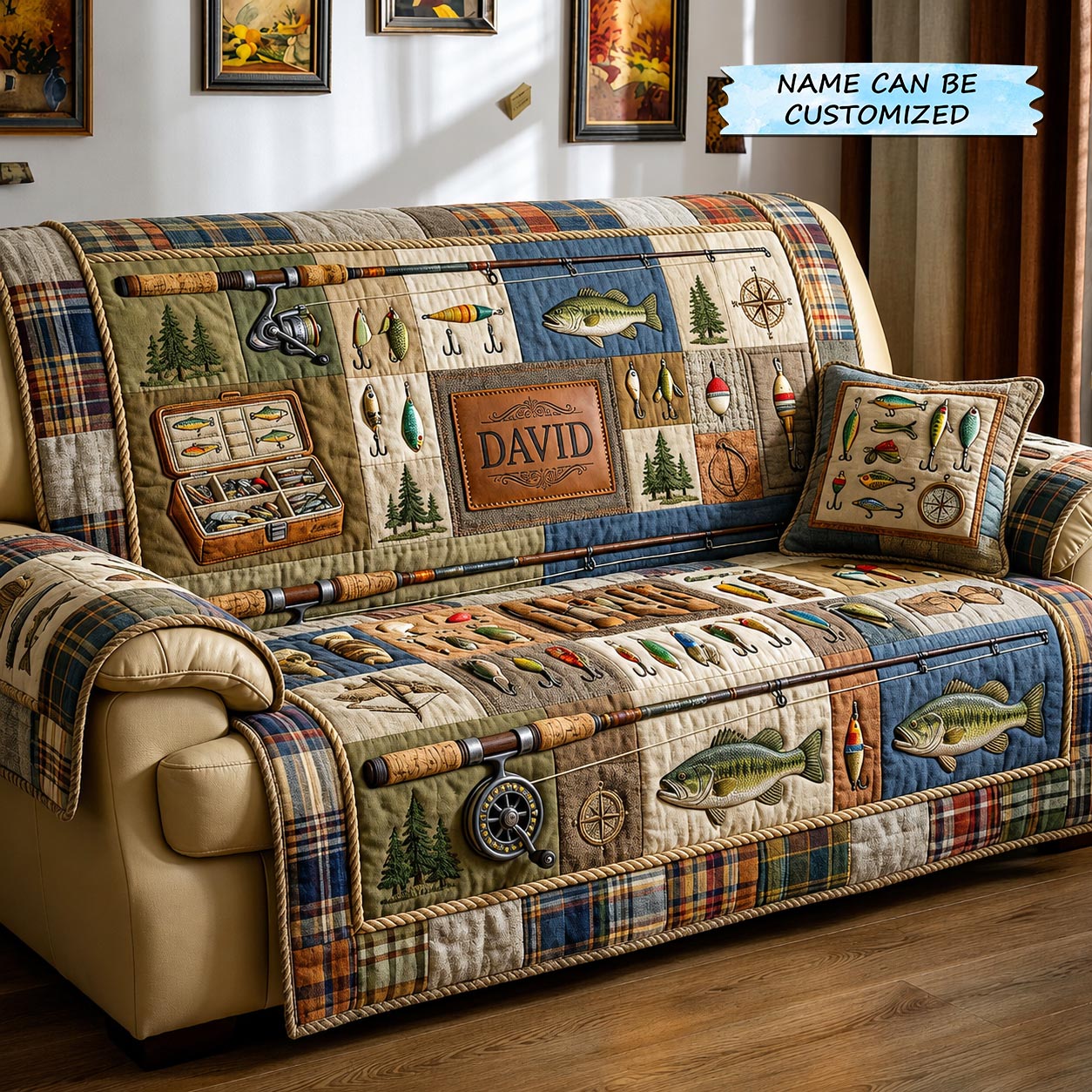 Fishing Retreat Quilted Sofa Cover Gone Fishing Couch Cover Home Lover Gift Ideas