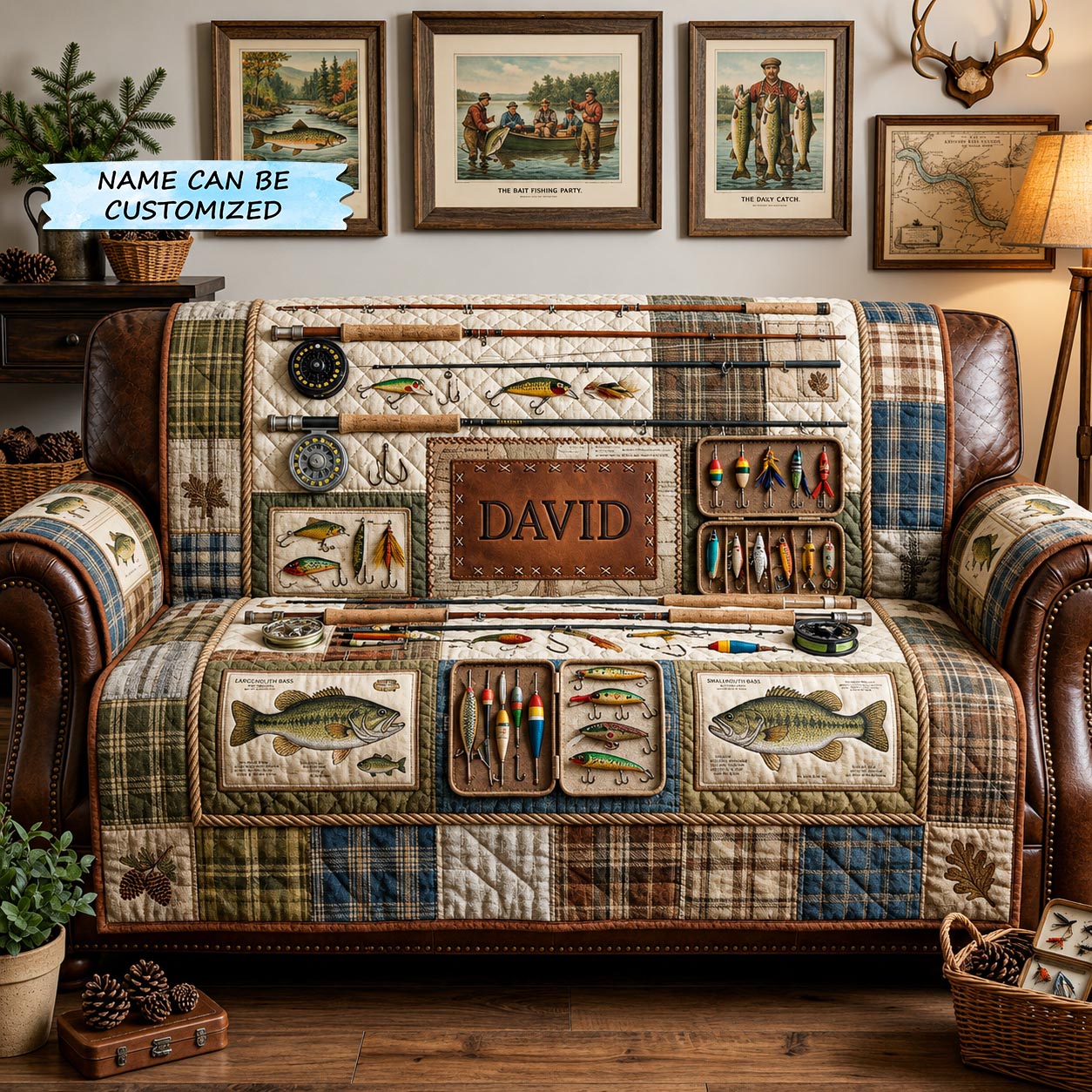 Fishing Vibes Quilted Sofa Cover Fishing Life Couch Cover Gift For Home Lover