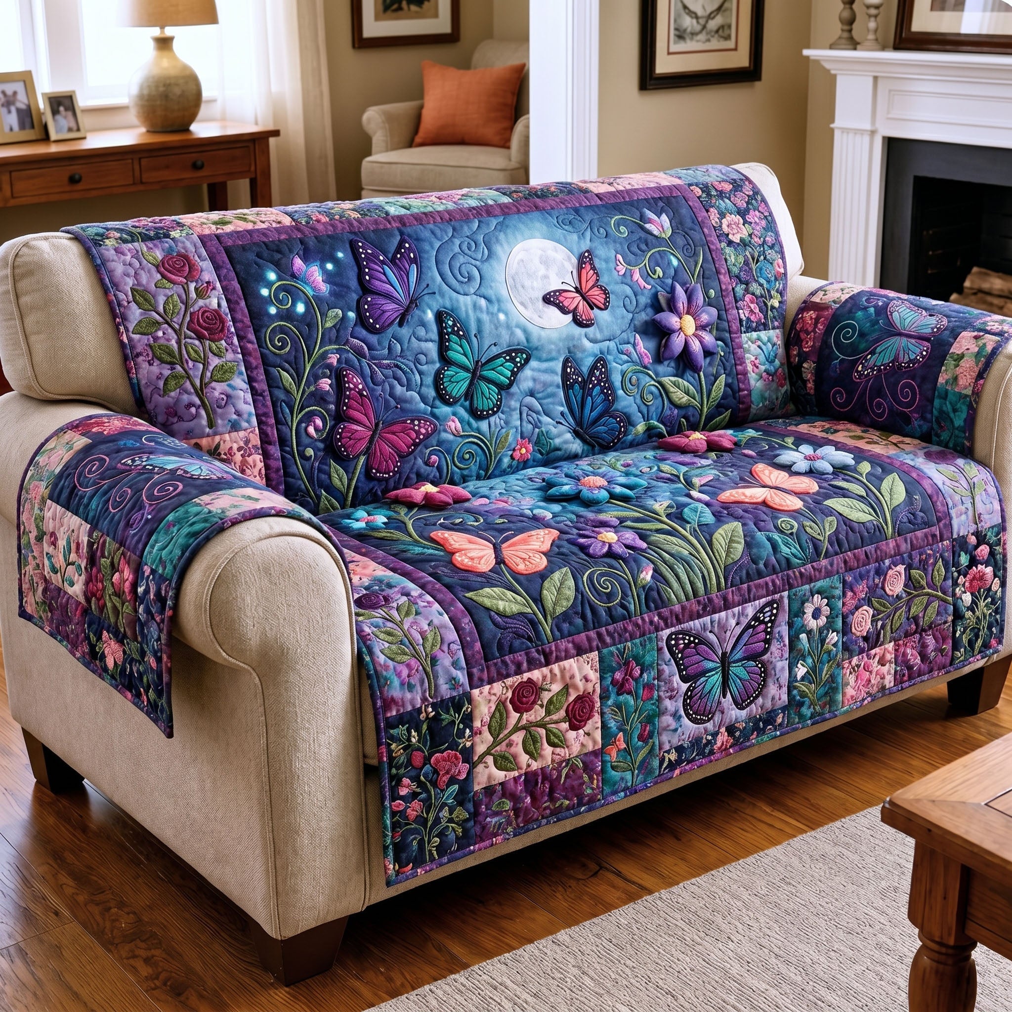 Floral Butterfly Quilted Sofa Cover Butterfly Spirit Couch Cover Gift For Room Decor
