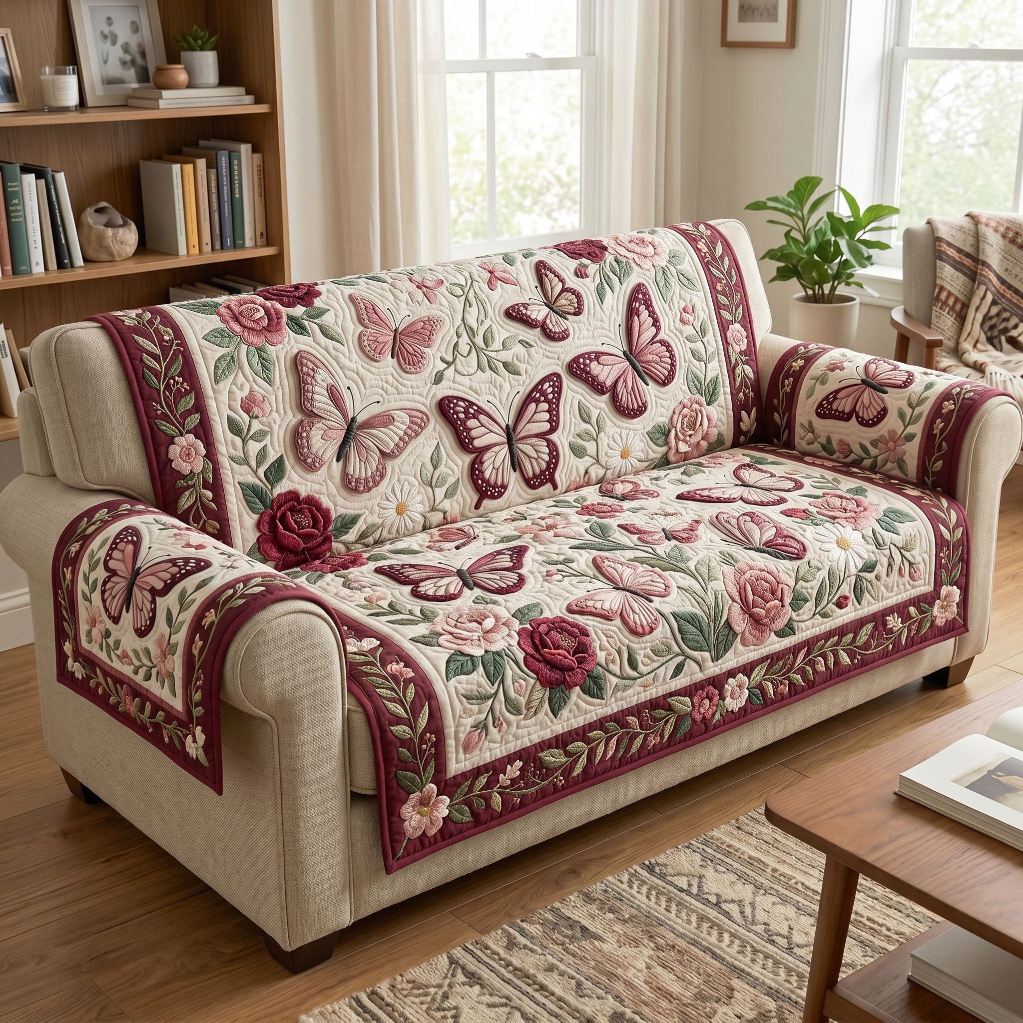 Floral Butterfly Quilted Sofa Cover Floral Butterfly Couch Cover Gift For Home Decor