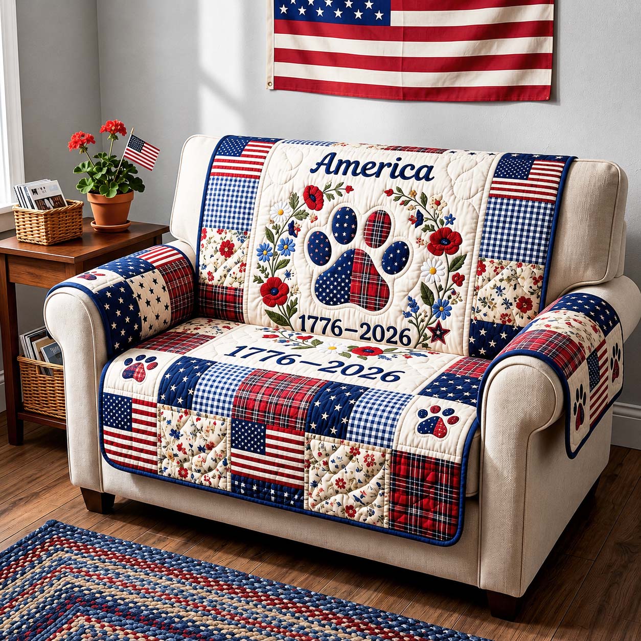 Floral Freedom Quilted Sofa Cover Freedom Honor Couch Cover Trendy Room Decor