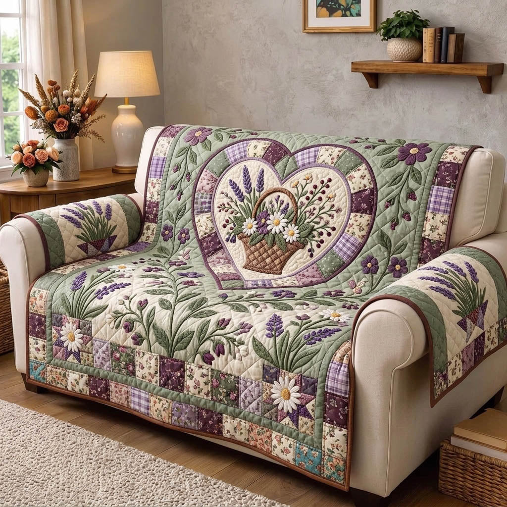 Floral Patchwork Quilted Sofa Cover Boho Patchwork Couch Cover Cozy Home Decor Gifts