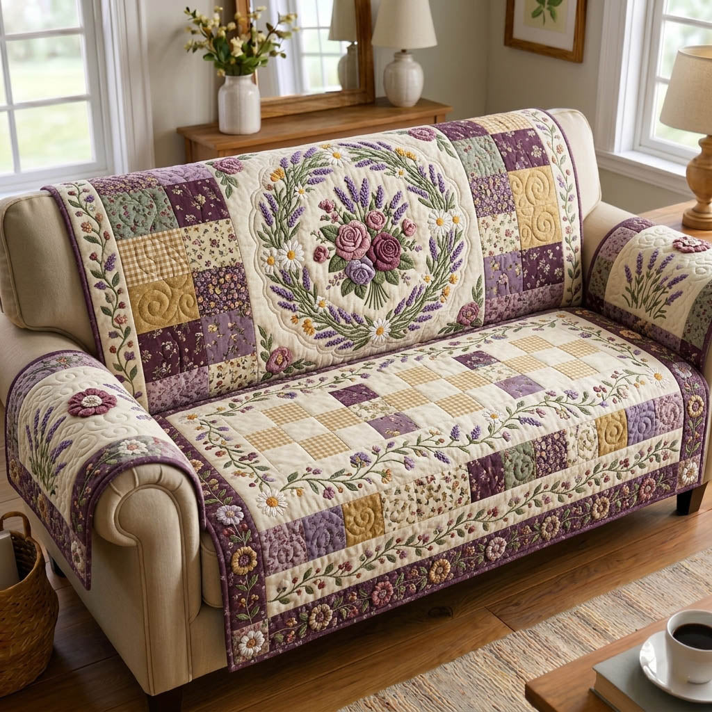 Floral Patchwork Quilted Sofa Cover Classic Floral Couch Cover Gifts For House Lovers