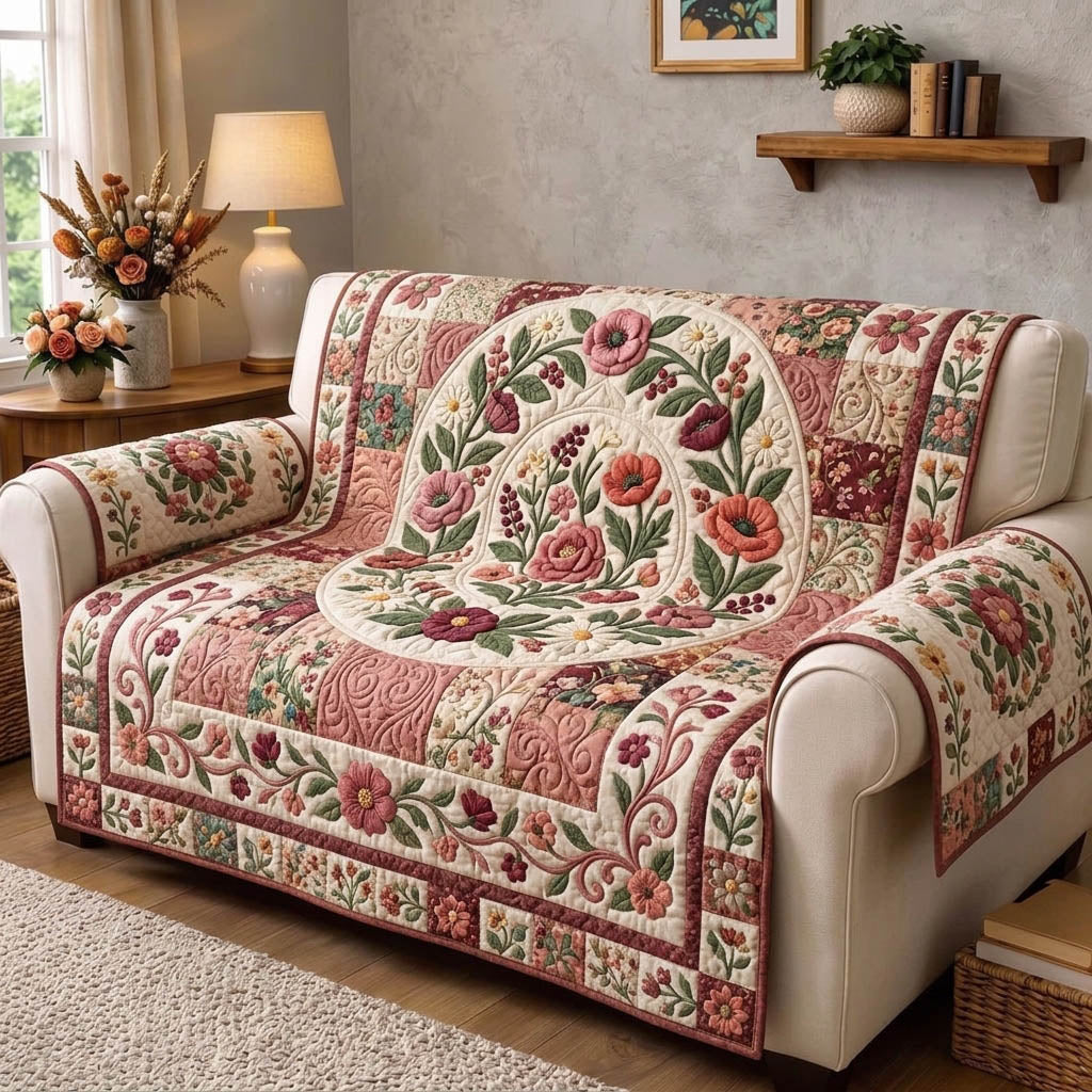 Floral Patchwork Quilted Sofa Cover Country Patchwork Couch Cover Top Home Decor Gifts