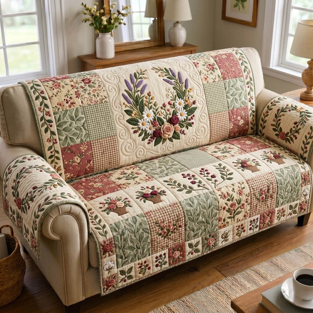 Floral Patchwork Quilted Sofa Cover Festive Floral Couch Cover Gift For Room Lovers