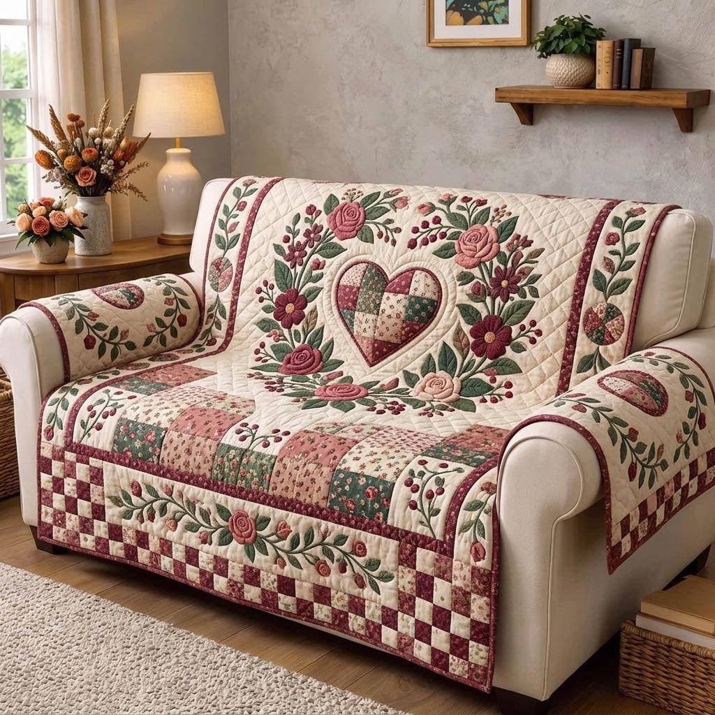 Floral Patchwork Quilted Sofa Cover Patchwork Charm Couch Cover Cute Room Decor Gifts