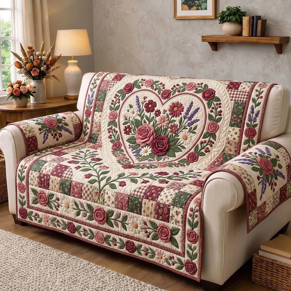 Floral Patchwork Quilted Sofa Cover Patchwork Story Couch Cover Best Room Decor Gifts