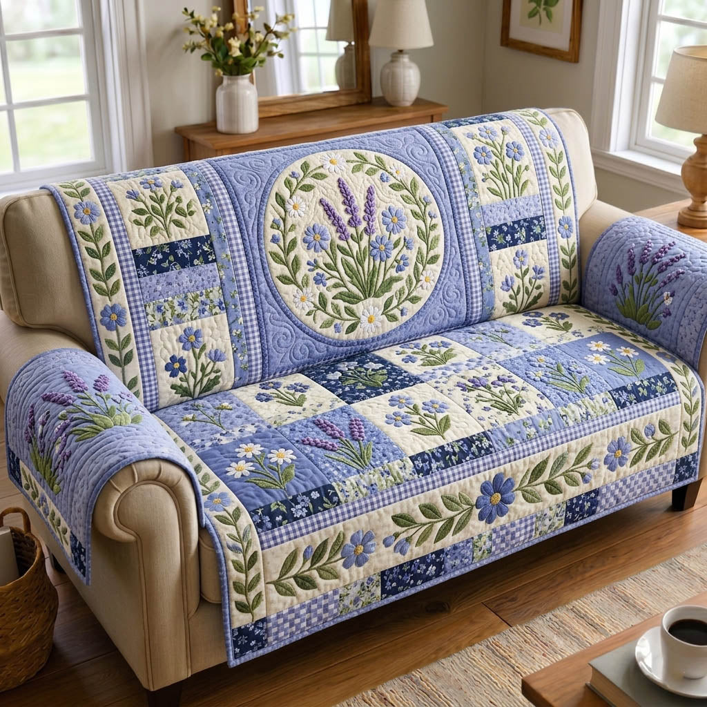 Floral Patchwork Quilted Sofa Cover Quilted Patchwork Couch Cover Trendy Room Decor Gifts