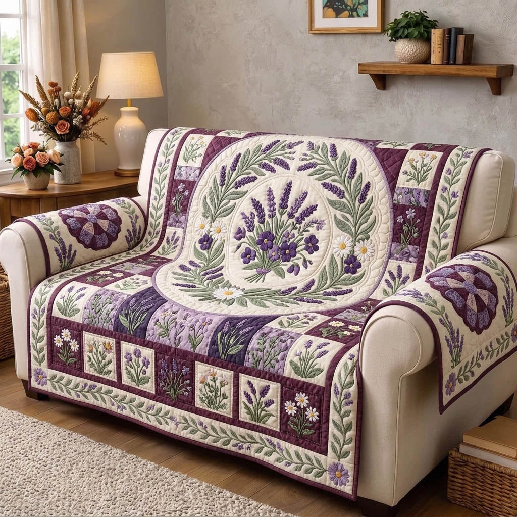 Floral Patchwork Quilted Sofa Cover Rustic Floral Couch Cover Gifts For Home Lovers