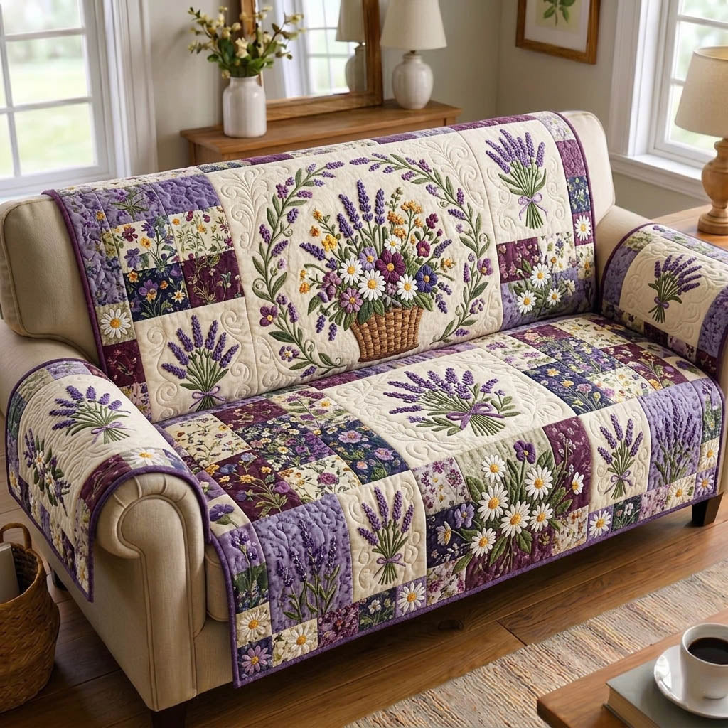 Floral Patchwork Quilted Sofa Cover Rustic Patchwork Couch Cover Unique Home Decor Gifts