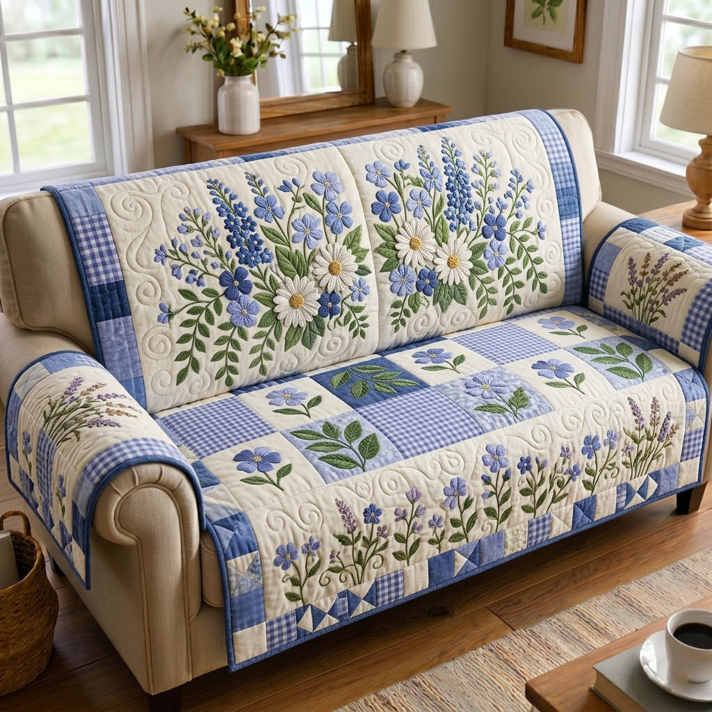 Floral Patchwork Quilted Sofa Cover Spooky Floral Couch Cover Home Lover Gift Ideas