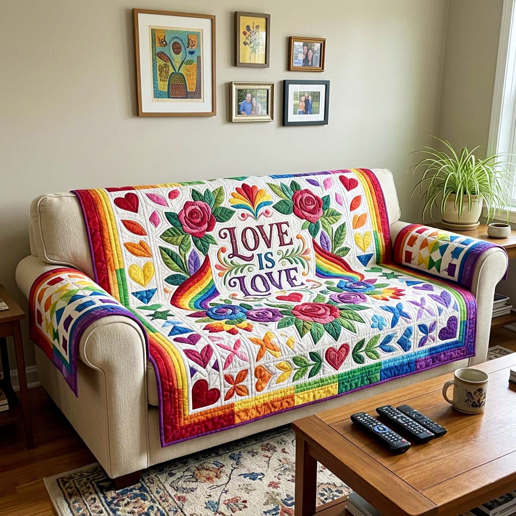 Floral Pride Quilted Sofa Cover Pride Celebration Couch Cover Cool Room Decor Gifts