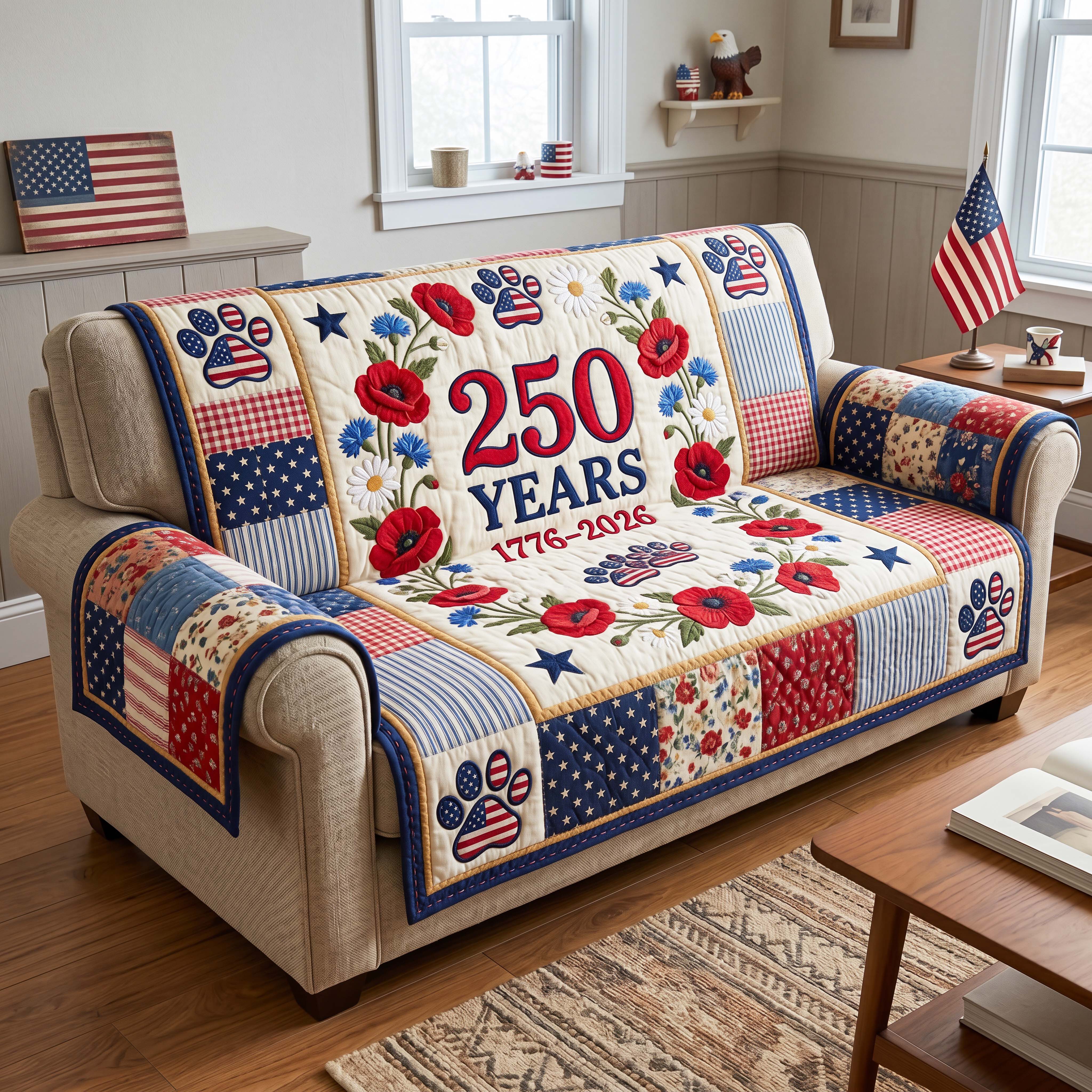 Freedom Blossom Quilted Sofa Cover Cozy Freedom Couch Cover Unique Gift