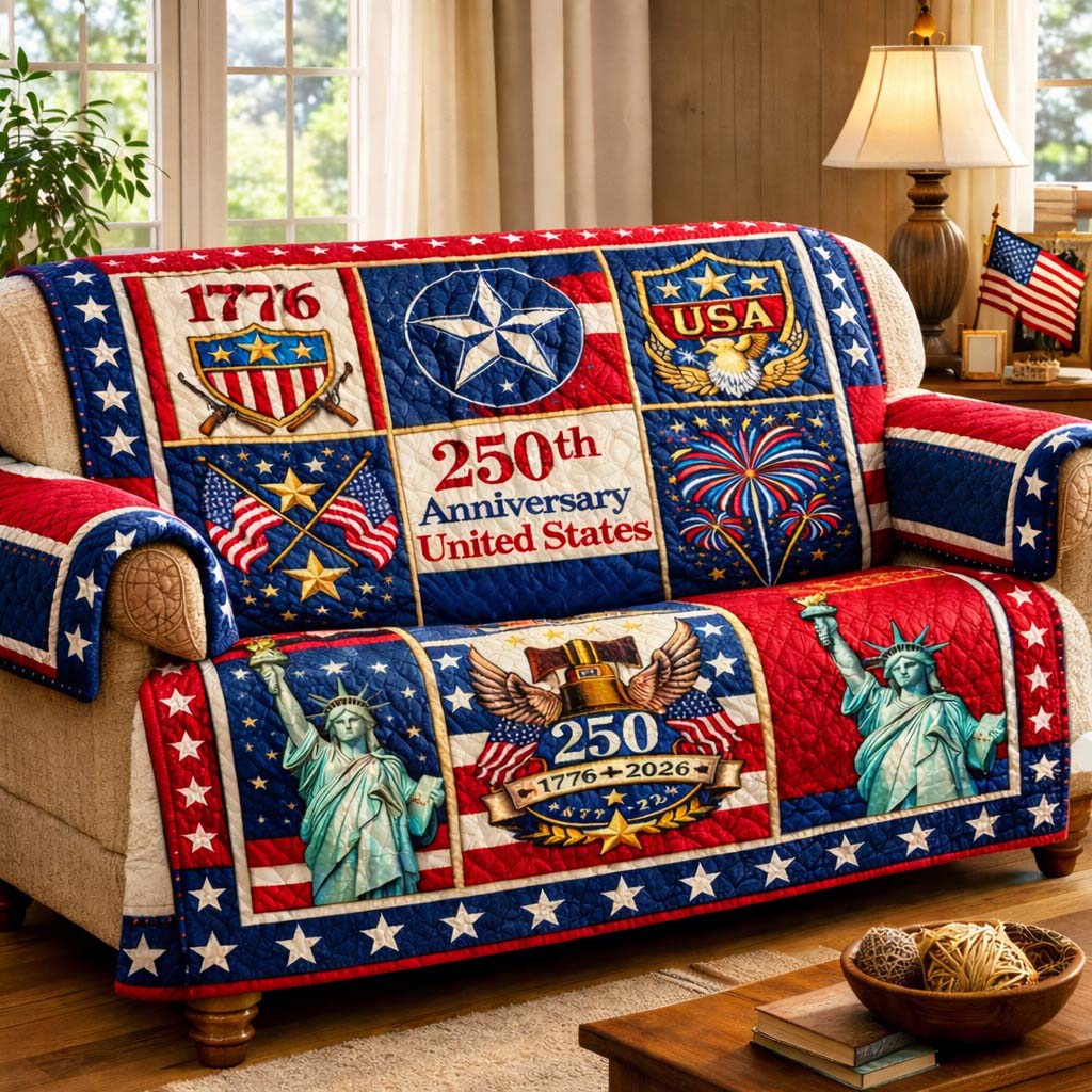 Freedom Patchwork Quilted Sofa Cover Timeless Freedom Couch Cover Gift For Living Room