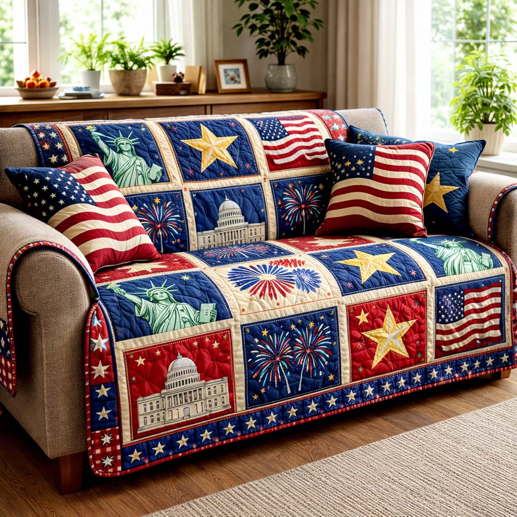 Freedom Patchwork Quilted Sofa Cover Warm Freedom Couch Cover Best Housewarming Gift Ideas