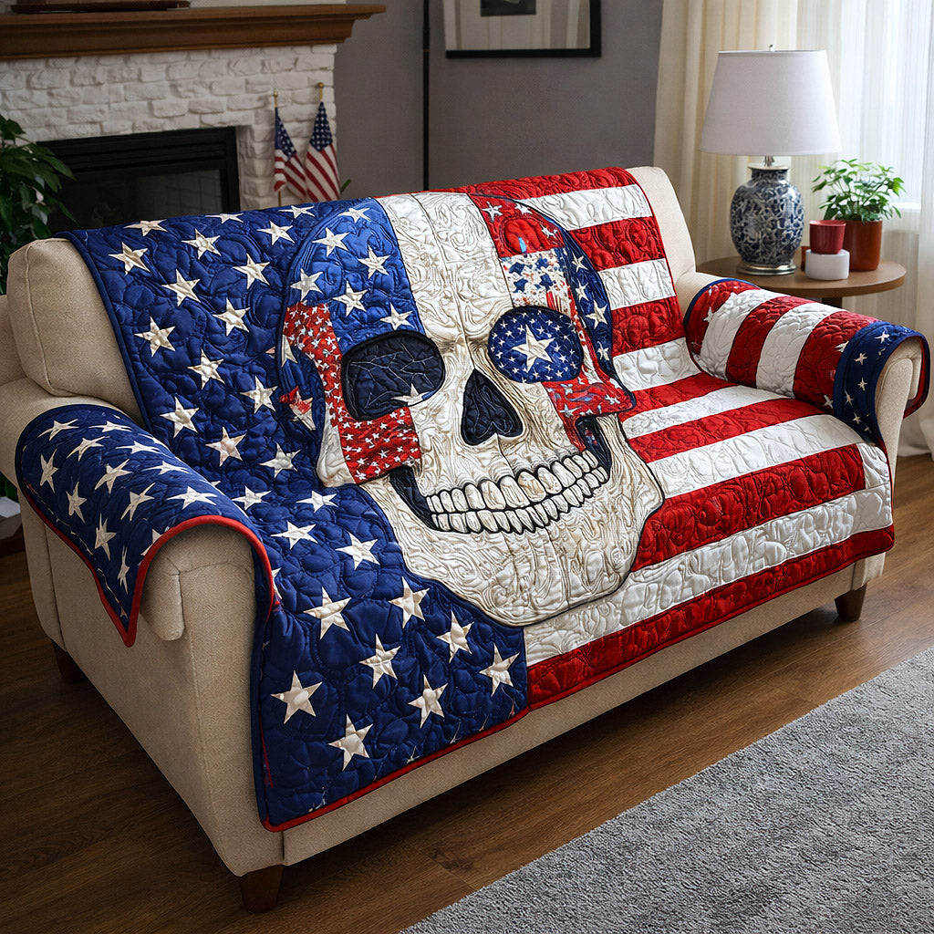 Freedom Skull Quilted Sofa Cover Charming Freedom Couch Cover Unique Gift