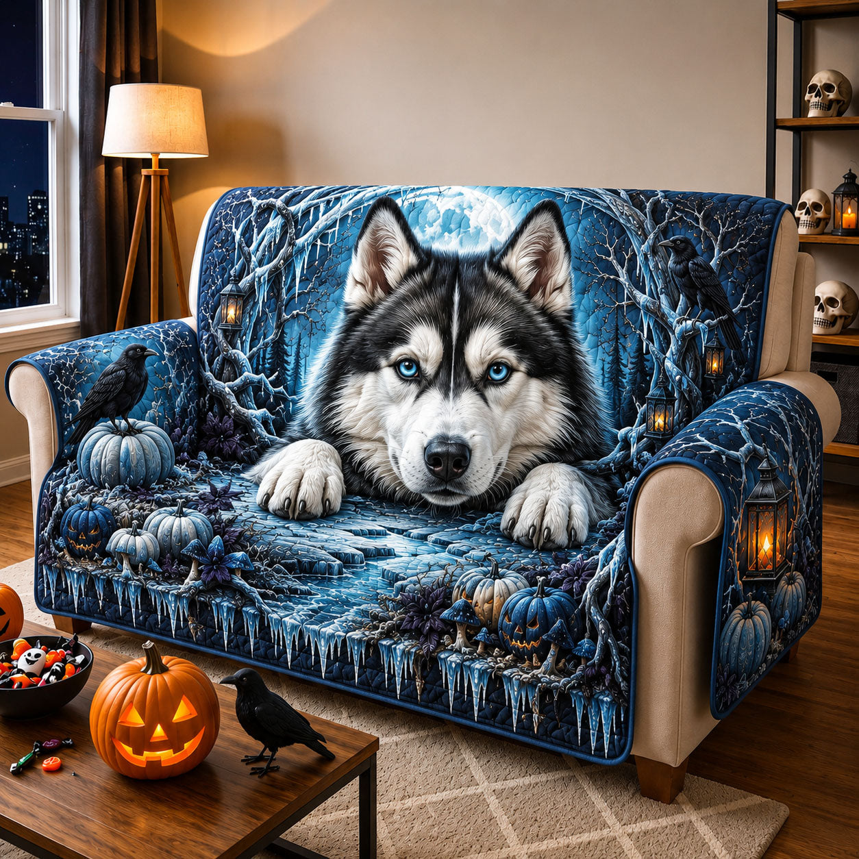 Frost Moon Husky Quilted Sofa Cover Husky Love Couch Cover Cozy Living Gift Ideas