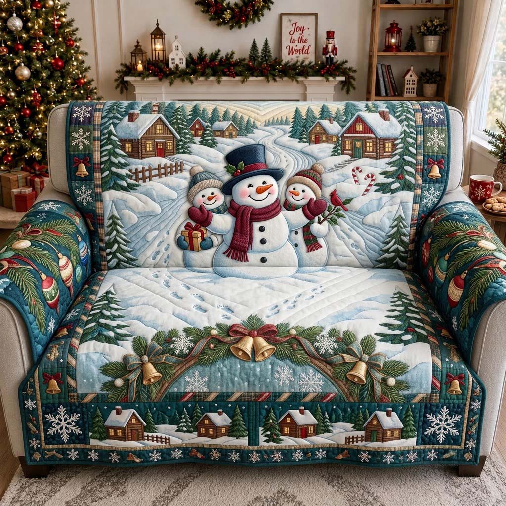 Frosted Village Gateway Quilted Sofa Cover Village Charm Couch Cover Unique Room Decor Gifts