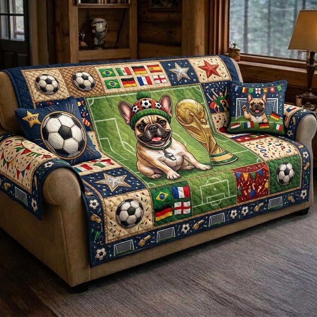 Game Day Pup Quilted Sofa Cover Festive Game Couch Cover Present For New Home