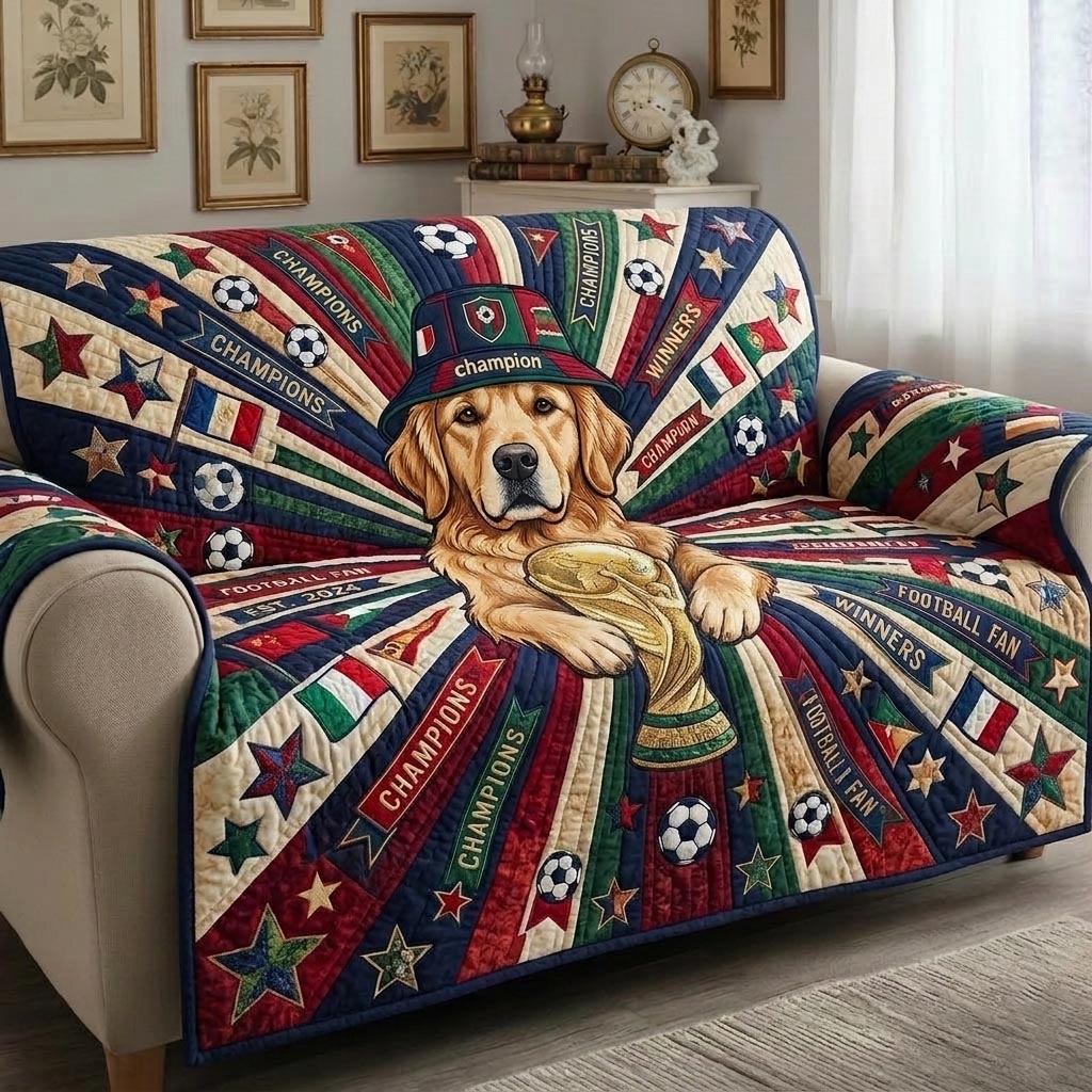 Game Day Pup Quilted Sofa Cover Spooky Game Couch Cover Presents For New Home