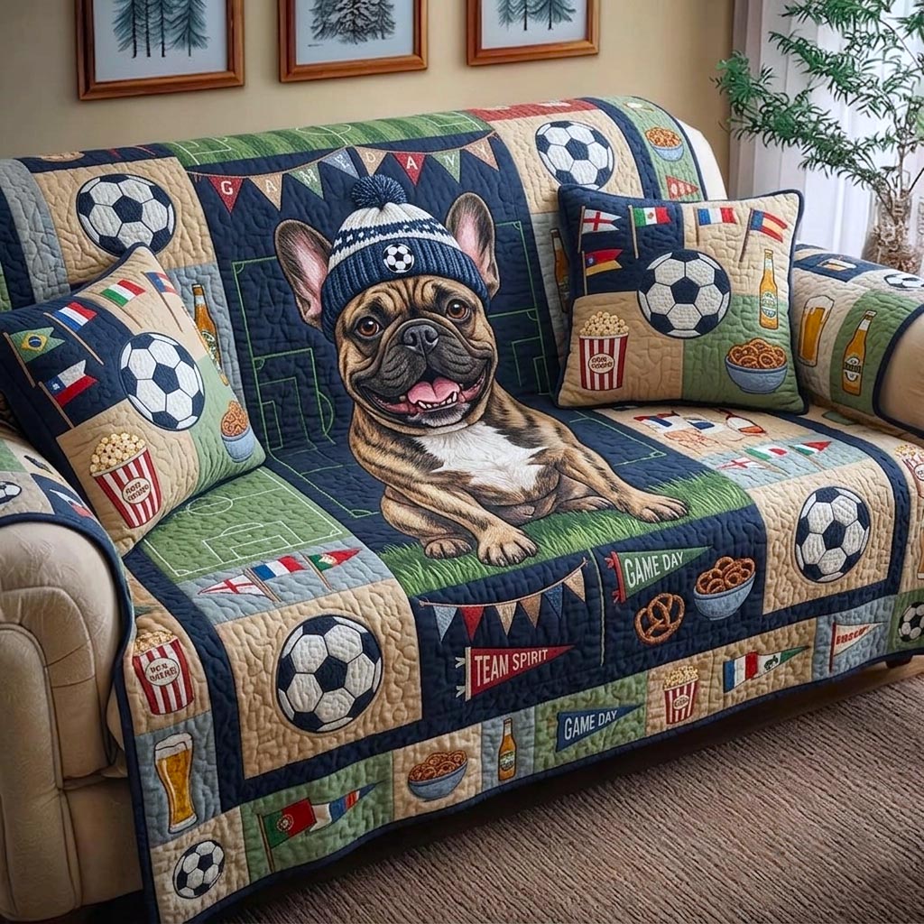 Game Day Pup Quilted Sofa Cover Vintage Game Couch Cover Perfect Housewarming Gift Ideas