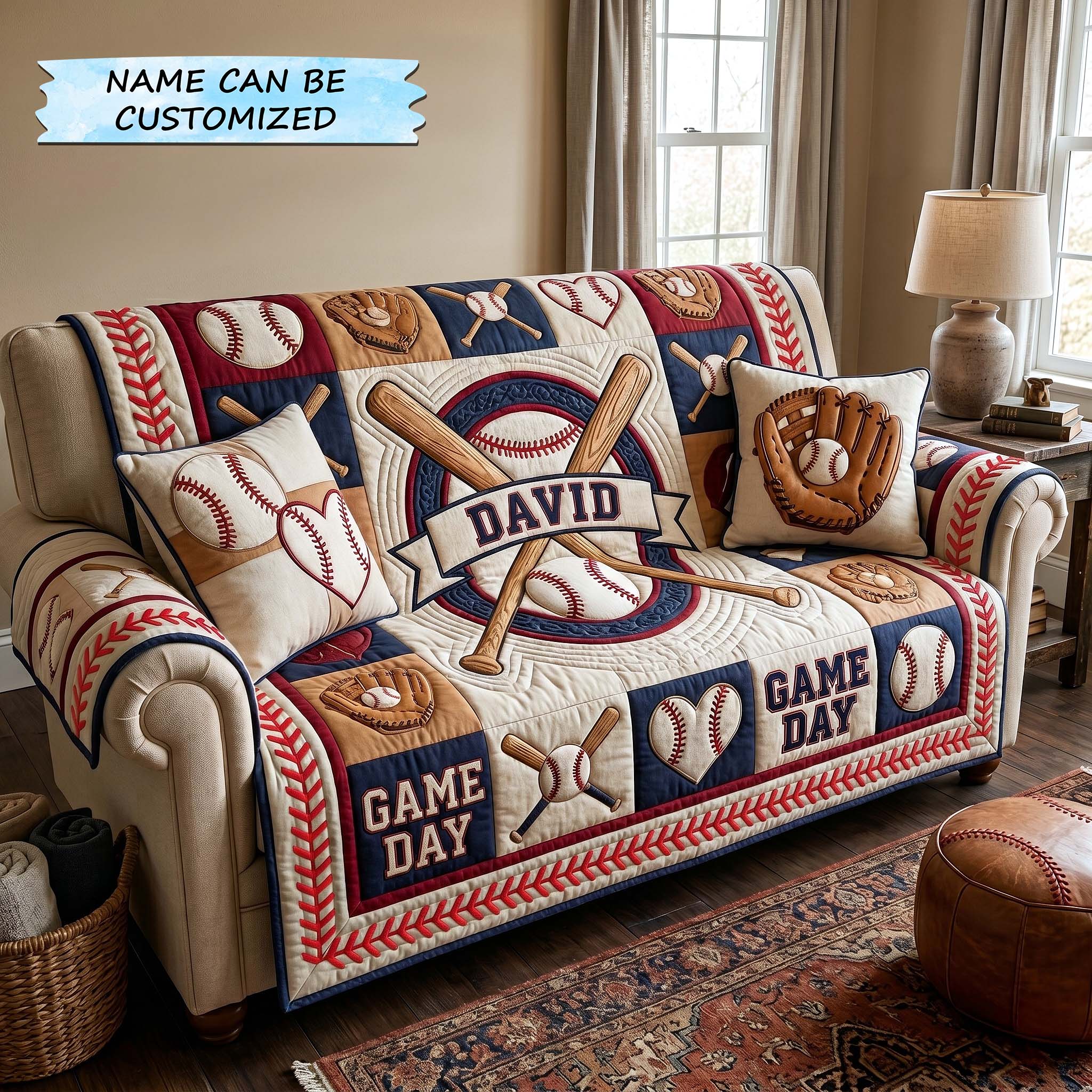 Game Day Quilted Sofa Cover Sports Pride Couch Cover Cute Room Decor Gifts