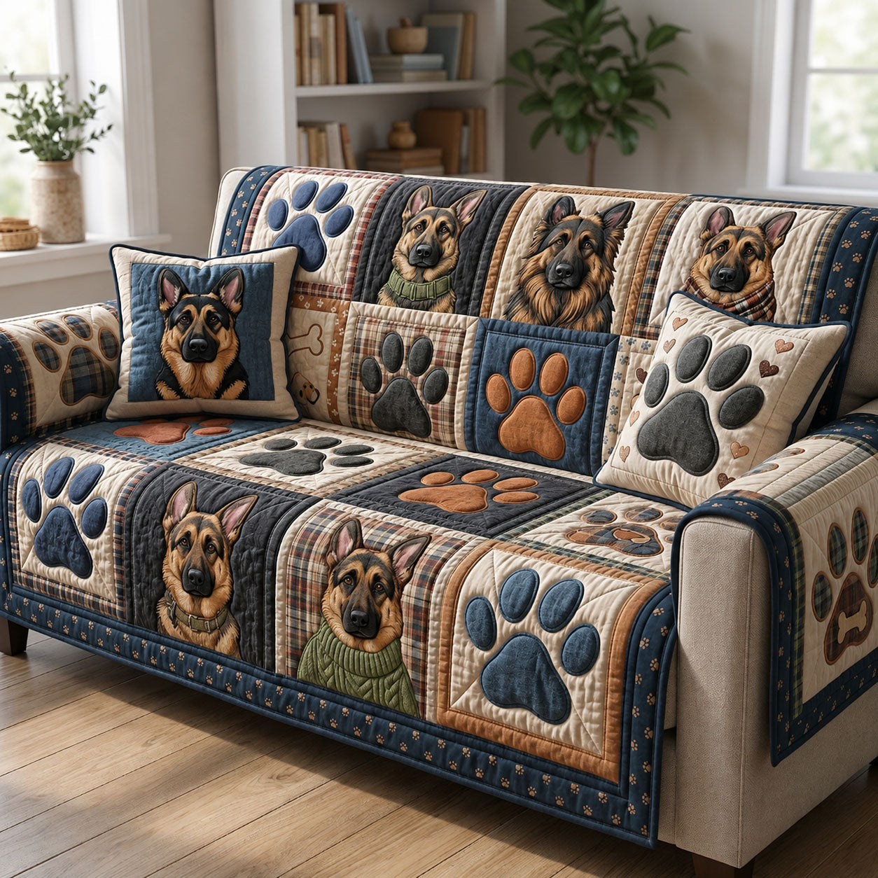 German Shepherd Quilted Sofa Cover Dog Lover Couch Cover Room Decor Gift Ideas