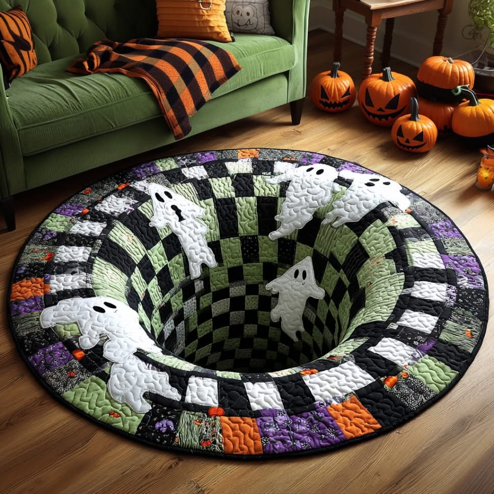 Ghost Hunted Whirl Halloween Spiral Quilted Round Mat Circle Rug Floor Home Decorations