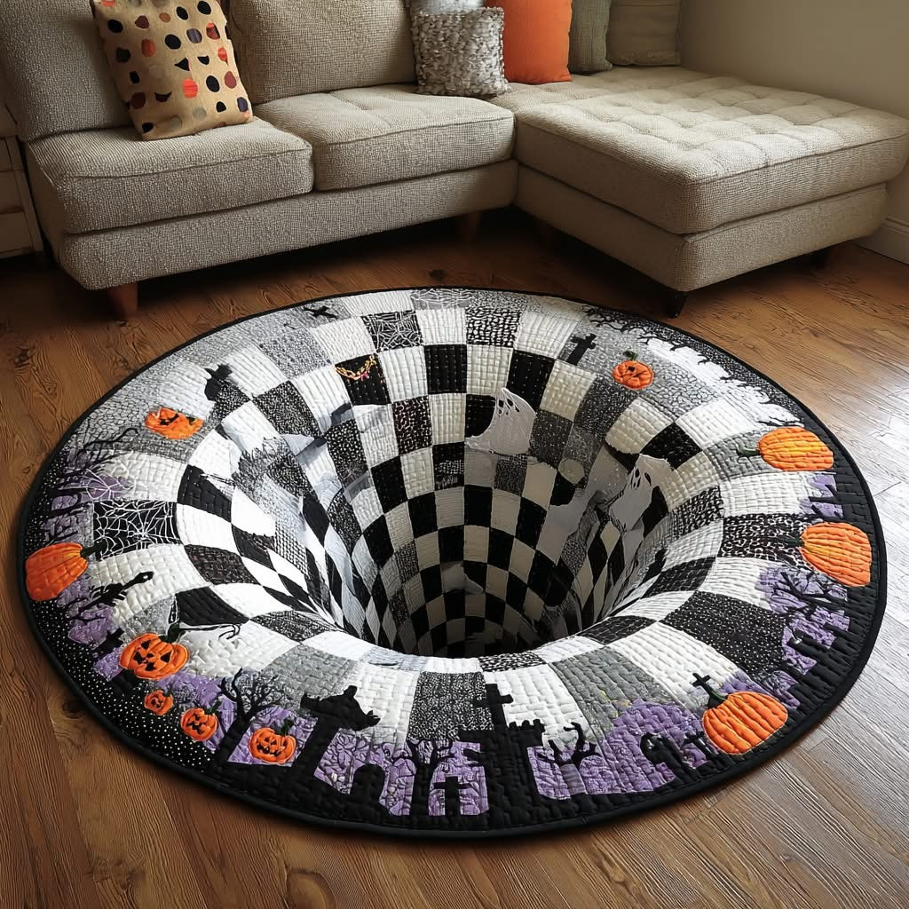 Ghost Midnight Spiral Halloween Spiral Quilted Round Mat Circle Rug Floor Decorations Gifts