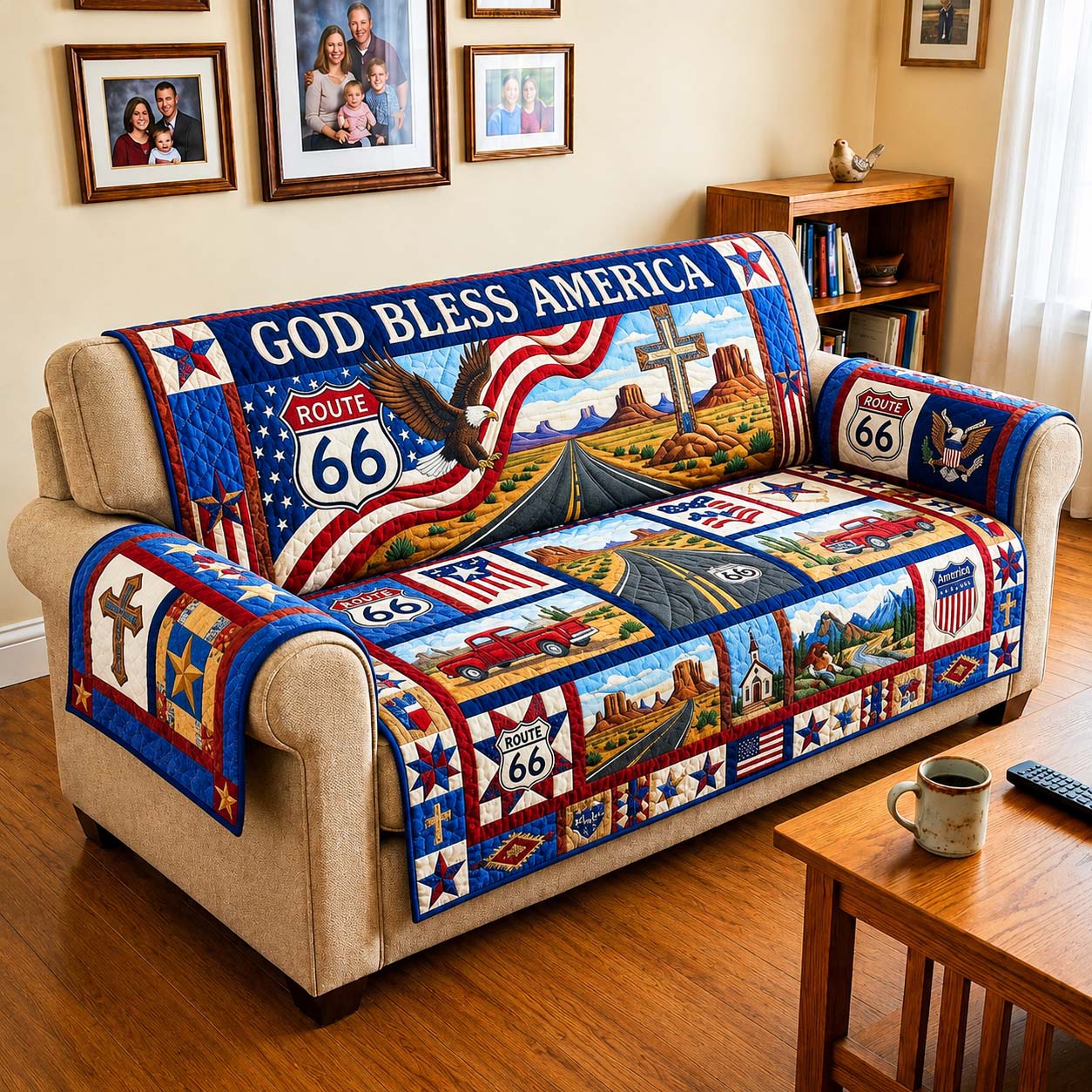 God Bless America Quilted Sofa Cover American Heritage Couch Cover New Home Gift