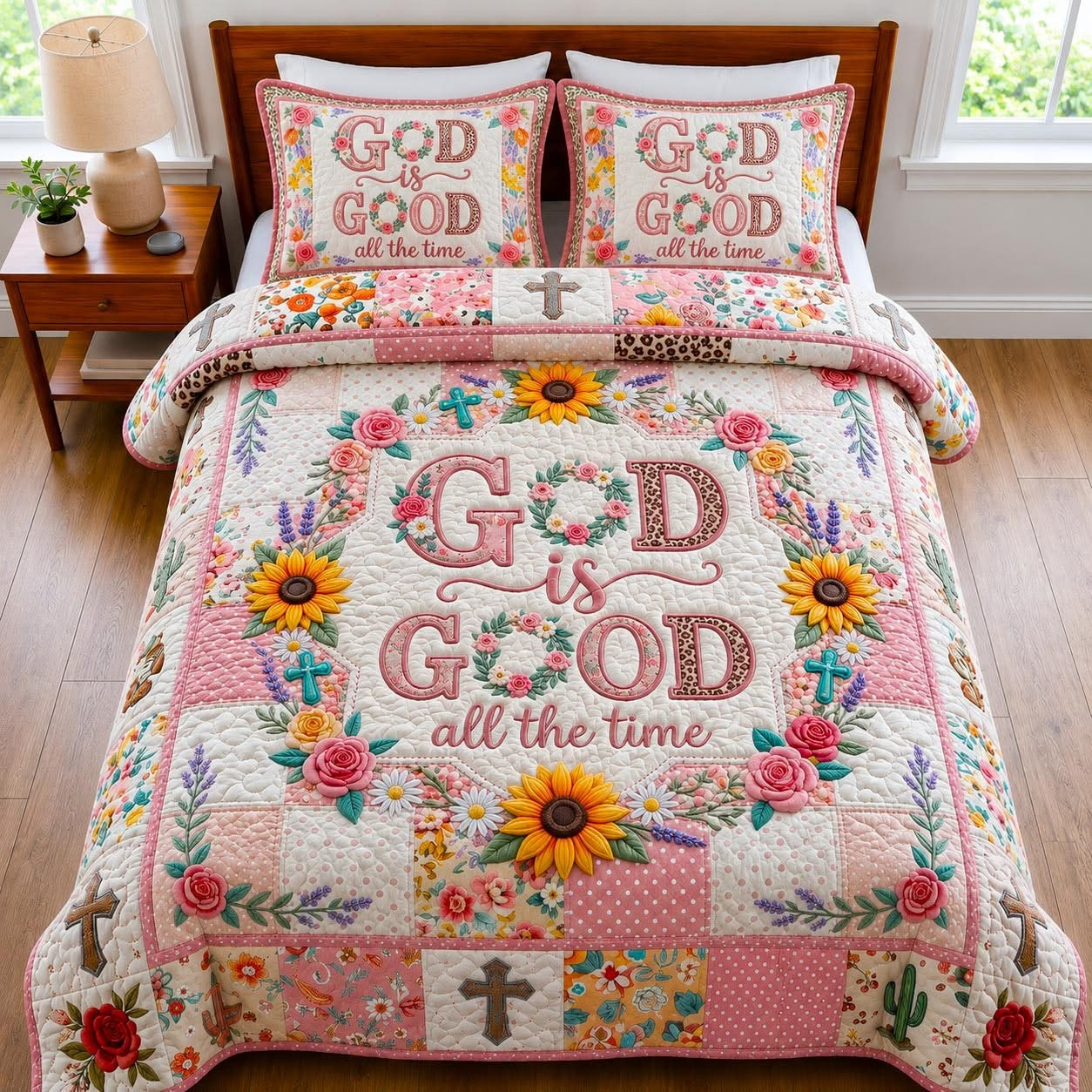 God Is Good All The Time Quilt Bedding Set Christian Clothing Home Decor Gift For Mom
