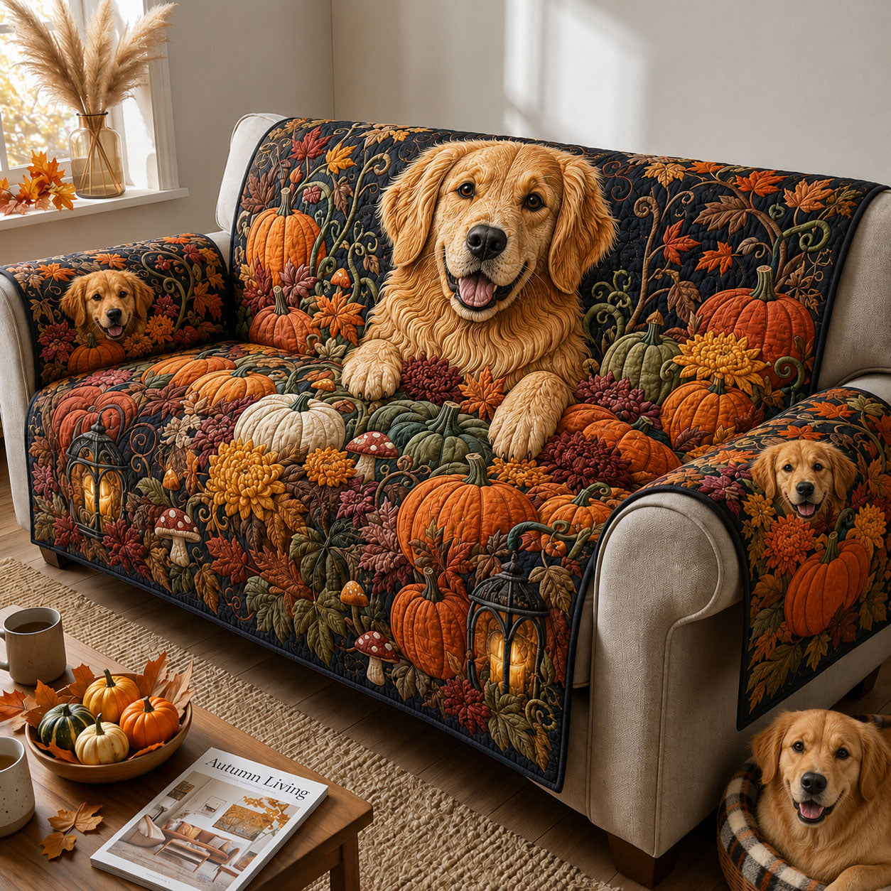 Golden Harvest Guardian Quilted Sofa Cover Guardian Spirit Couch Cover Cute Room Decor Finds