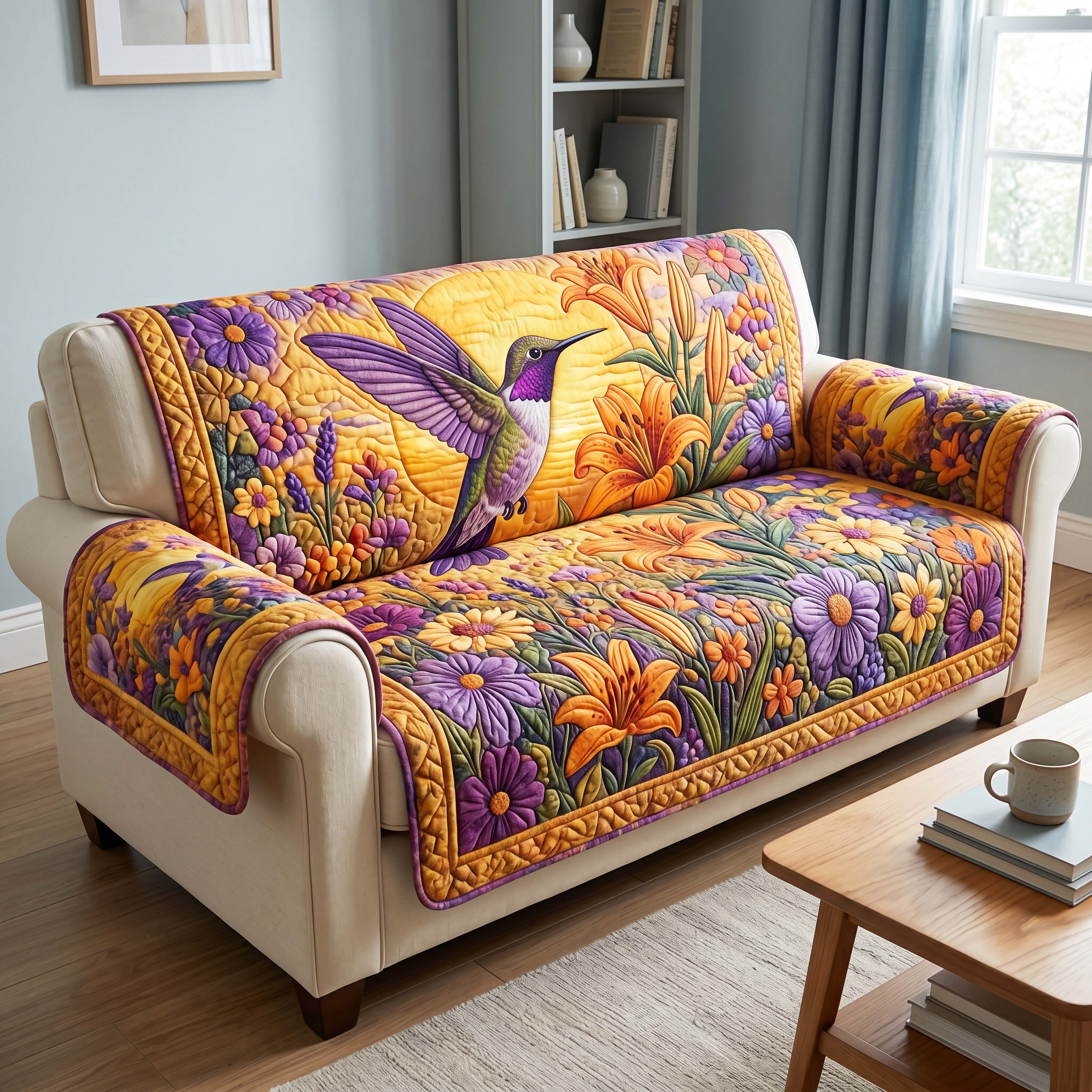 Golden Nectar Quilted Sofa Cover Vintage Golden Couch Cover Cozy Housewarming Gift Ideas