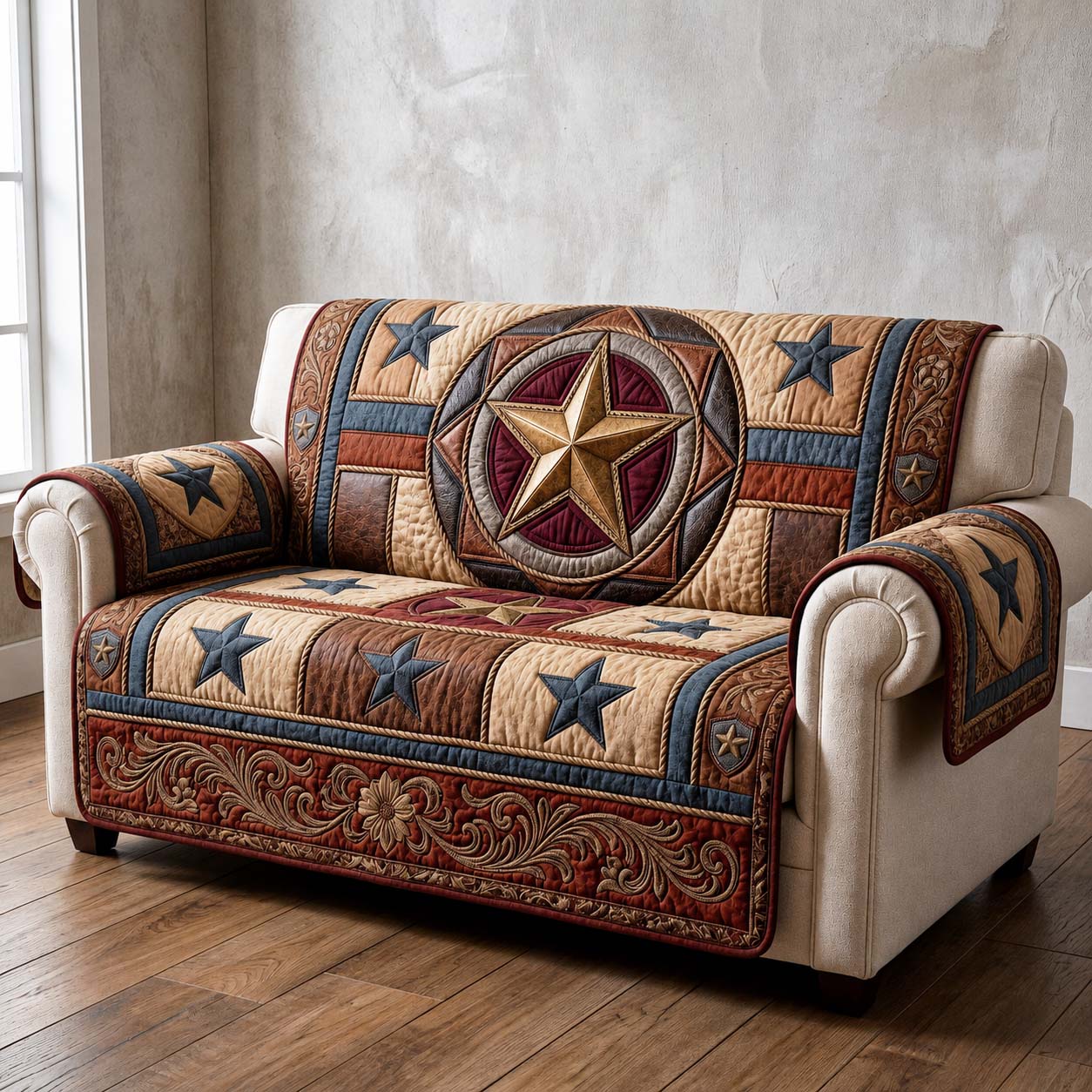 Golden Outlaw Quilted Sofa Cover Rustic Golden Couch Cover Home Decor Gift