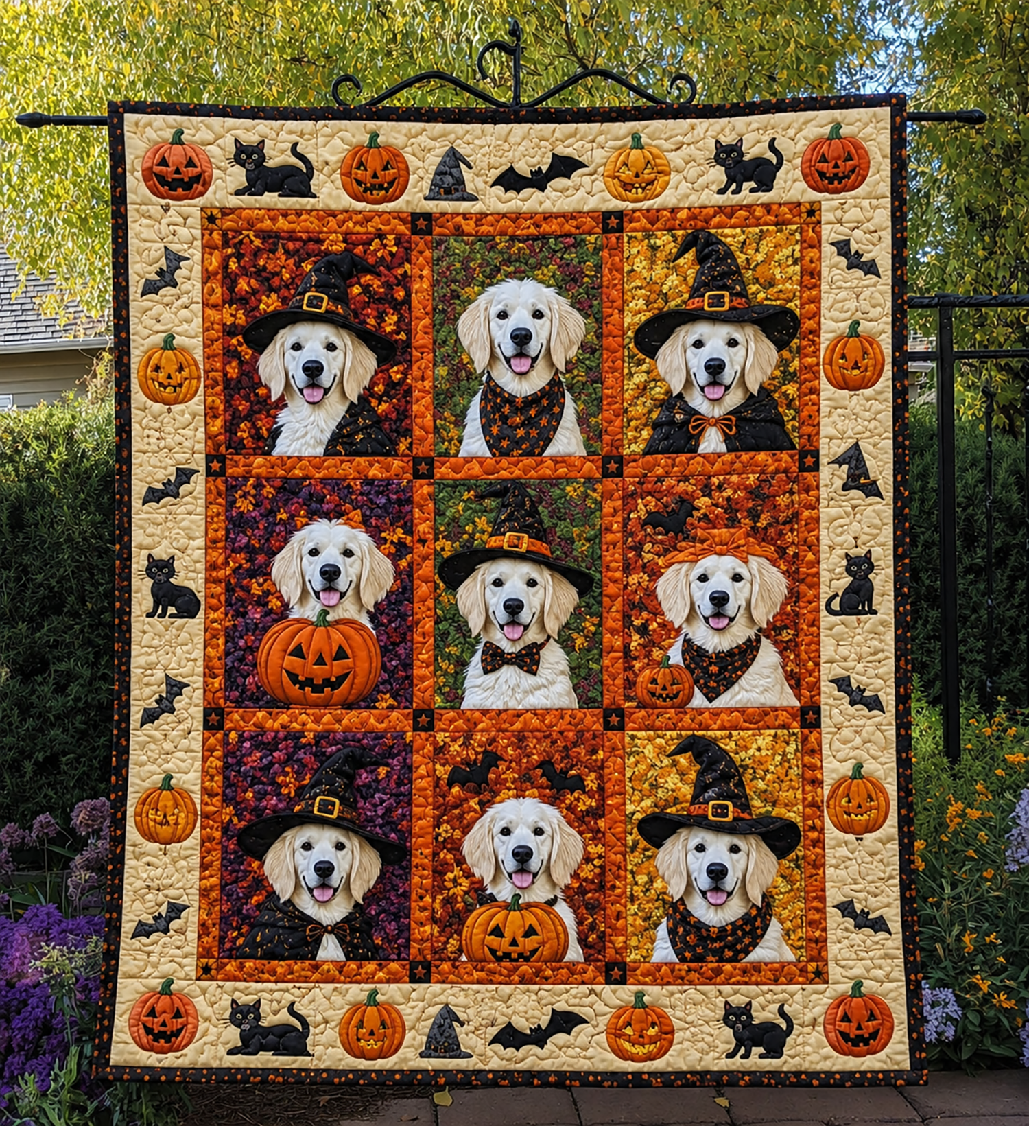 Golden Retriever Halloween Quilt Blanket Dog Lover Fall Spooky Puppy Throw Halloween Gift