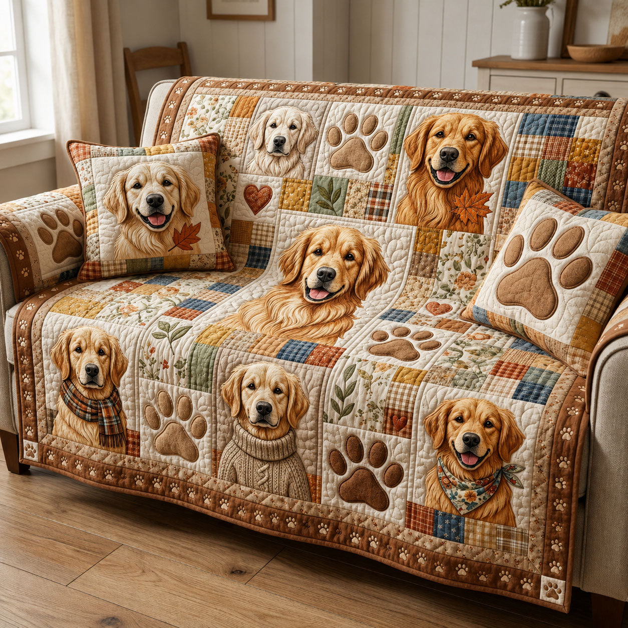 Golden Retriever Quilted Sofa Cover Retriever Spirit Couch Cover Cool Room Decor Gifts