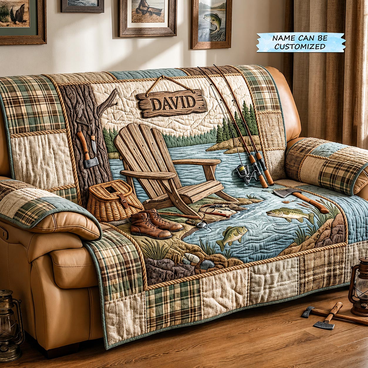Gone Fishing Quilted Sofa Cover Fishing Vibes Couch Cover Gifts For House Lovers