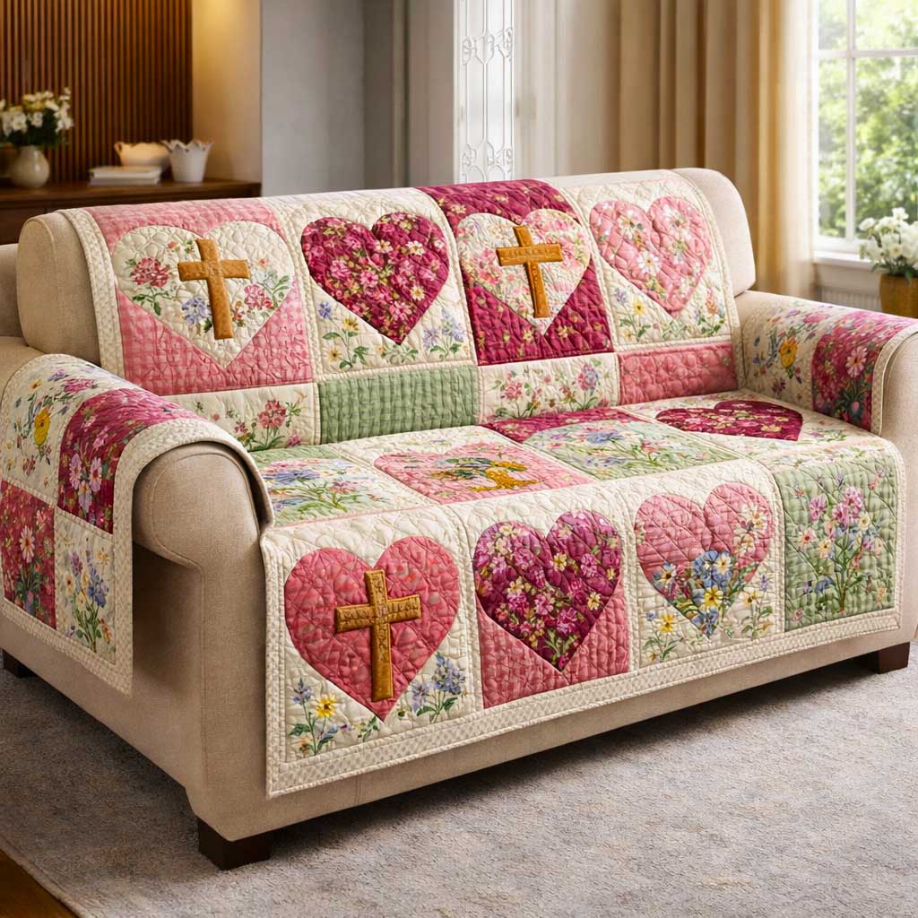 Grace Meadow Quilted Sofa Cover Meadow Charm Couch Cover Unique Decor Gift