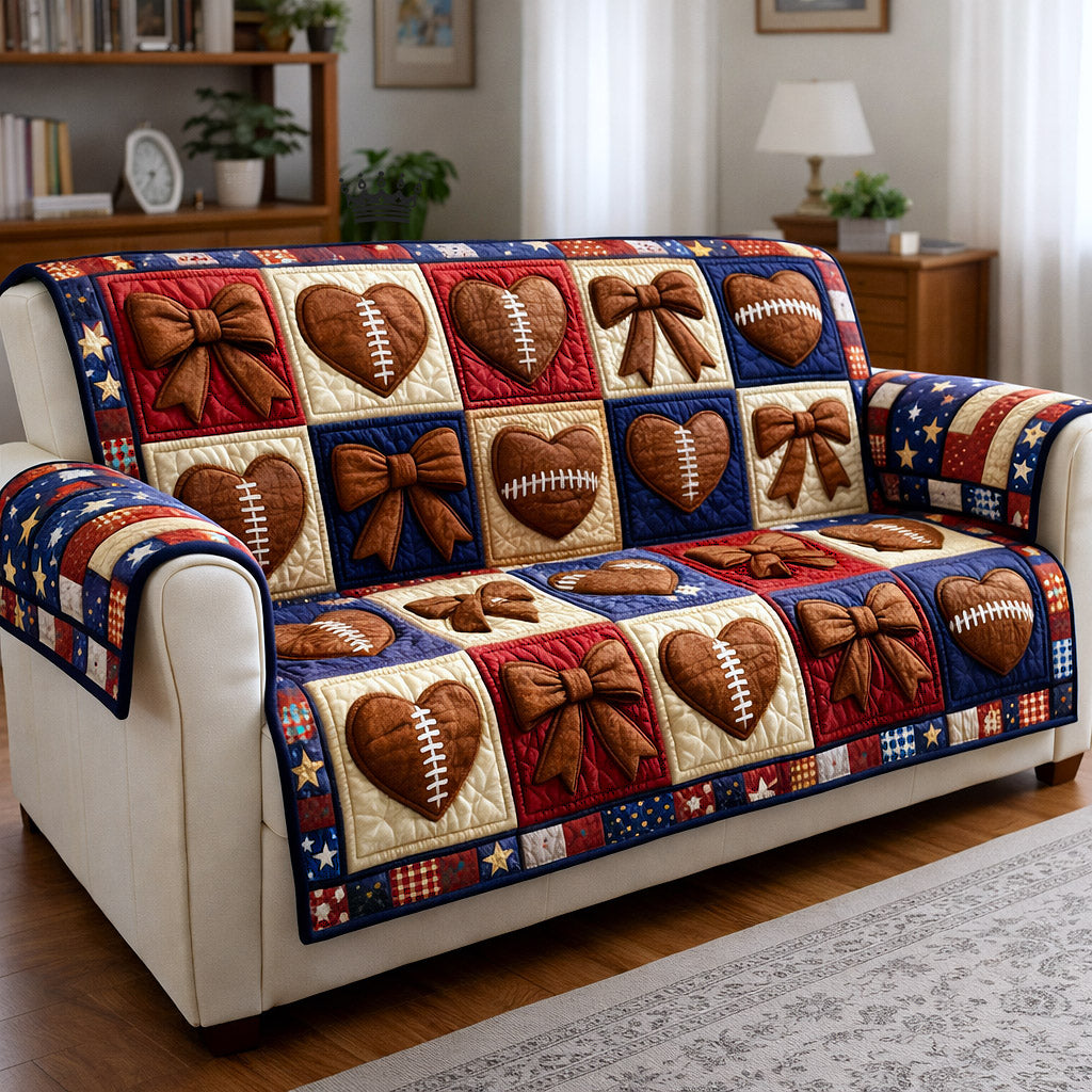 Gridiron Game Quilted Sofa Cover Football Spirit Couch Cover Home Lover Gift