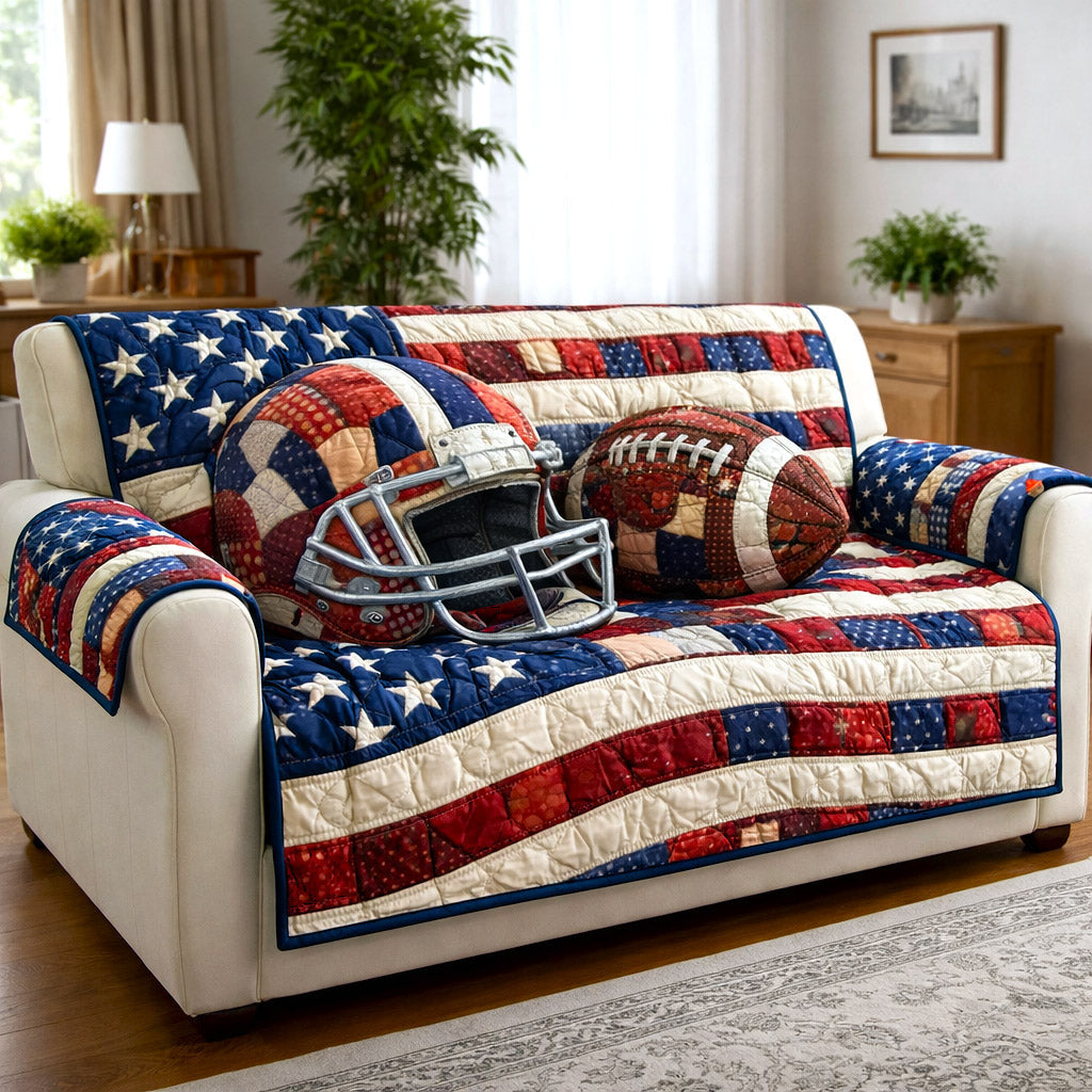 Gridiron Game Quilted Sofa Cover Game Day Football Couch Cover Top Decor Gift
