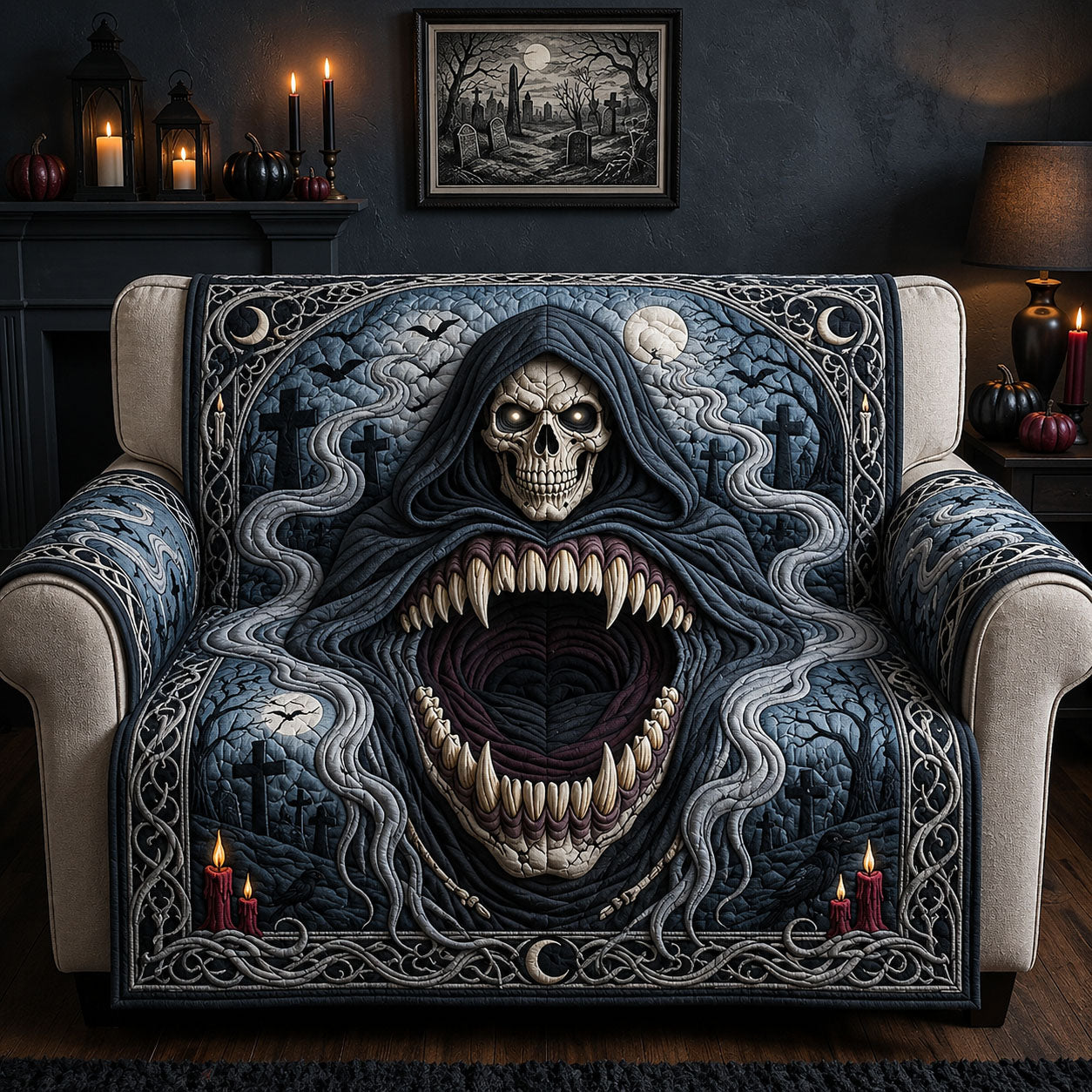 Grim Reaper Death Maw Quilted Sofa Cover Grim Reaper Couch Cover Room Decor Gift