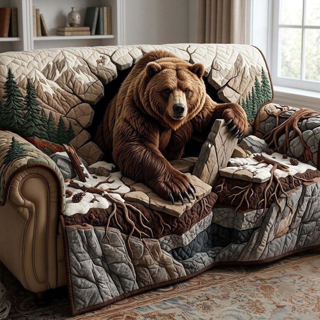 Grizzly Bear Quilted Sofa Cover Bear Adventure Couch Cover Best Home Decor Gifts