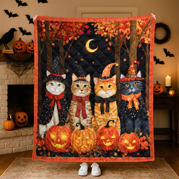 Halloween Cats Quilt Blanket Witch Cat Throw Spooky Season Decor Gift Ideas