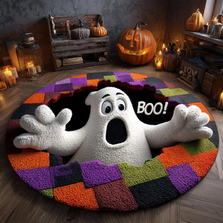 Halloween Ghost Welcome Quilted Round Mat Cute Funny Halloween Indoor Home Decorations
