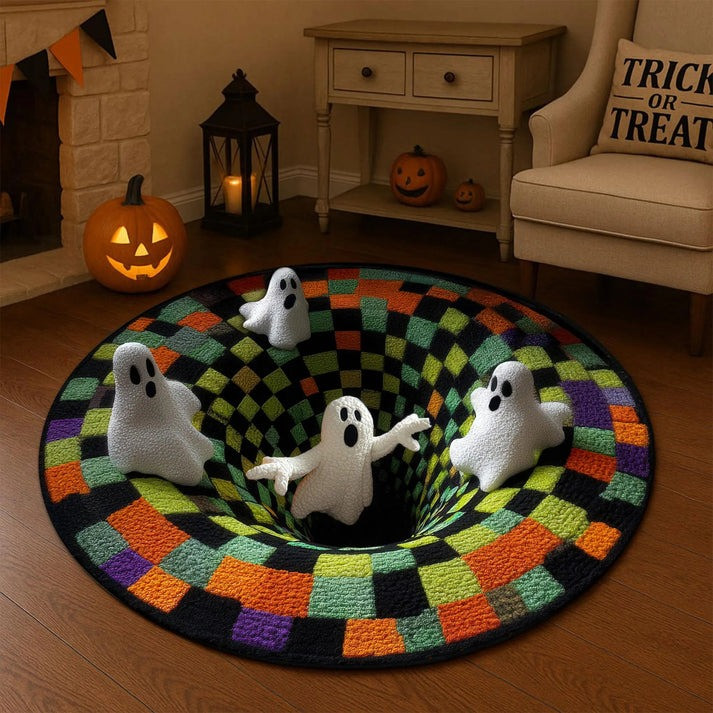 Halloween Ghost Welcome Spiral Abyss Quilted Round Mat Funny Halloween House Decorations