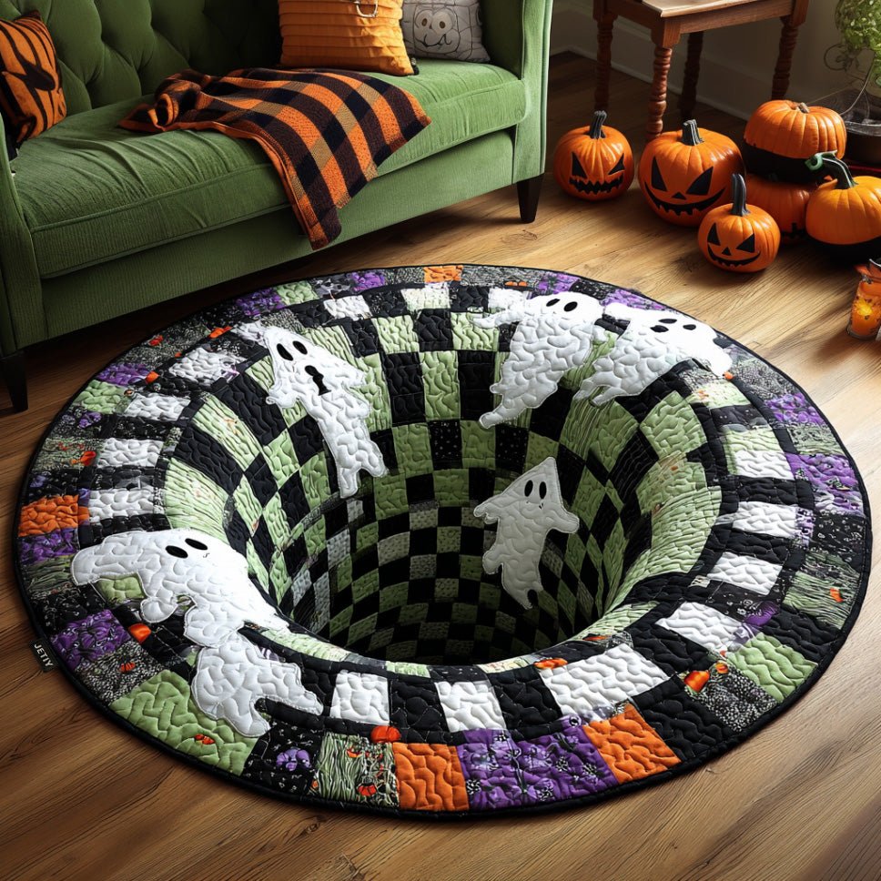 Halloween Quilted Round Mat Ghost Hole Merch Halloween Home Lover Gifts